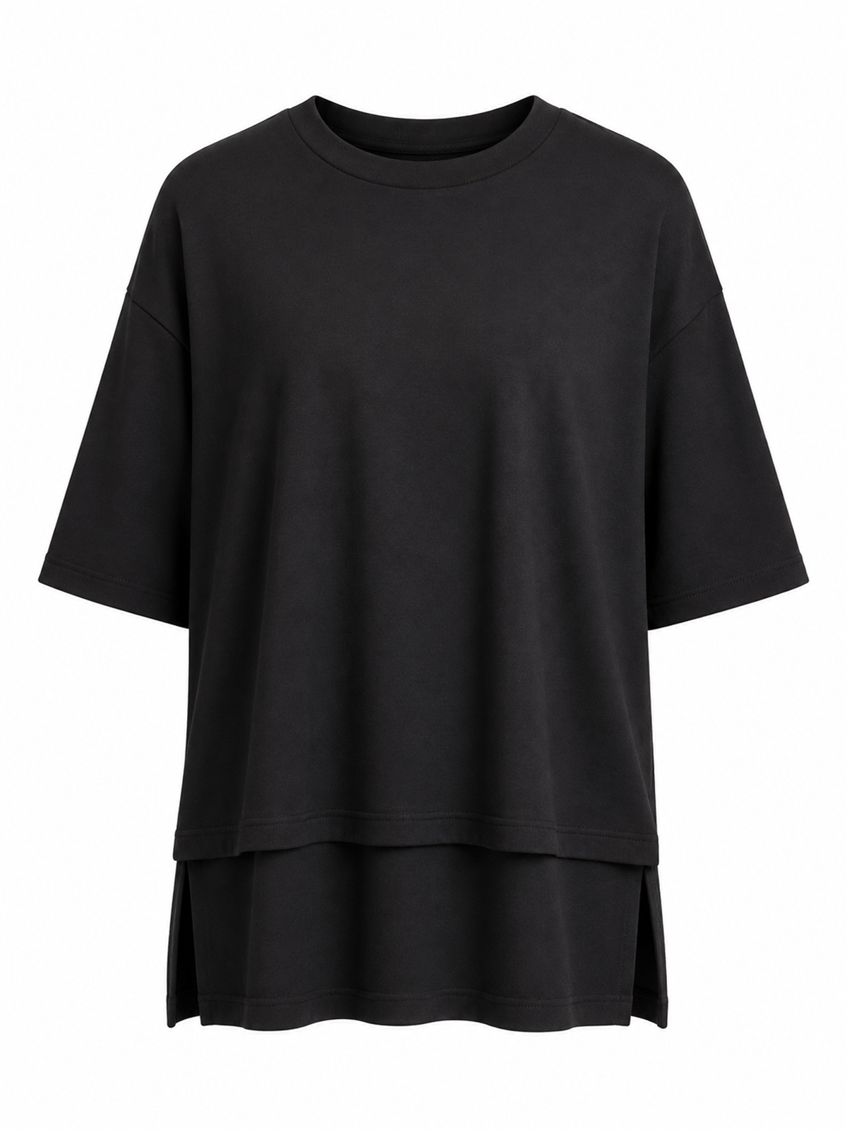 Siyah İnterlok Kumaş Altı Parçalı Basic Tshirt