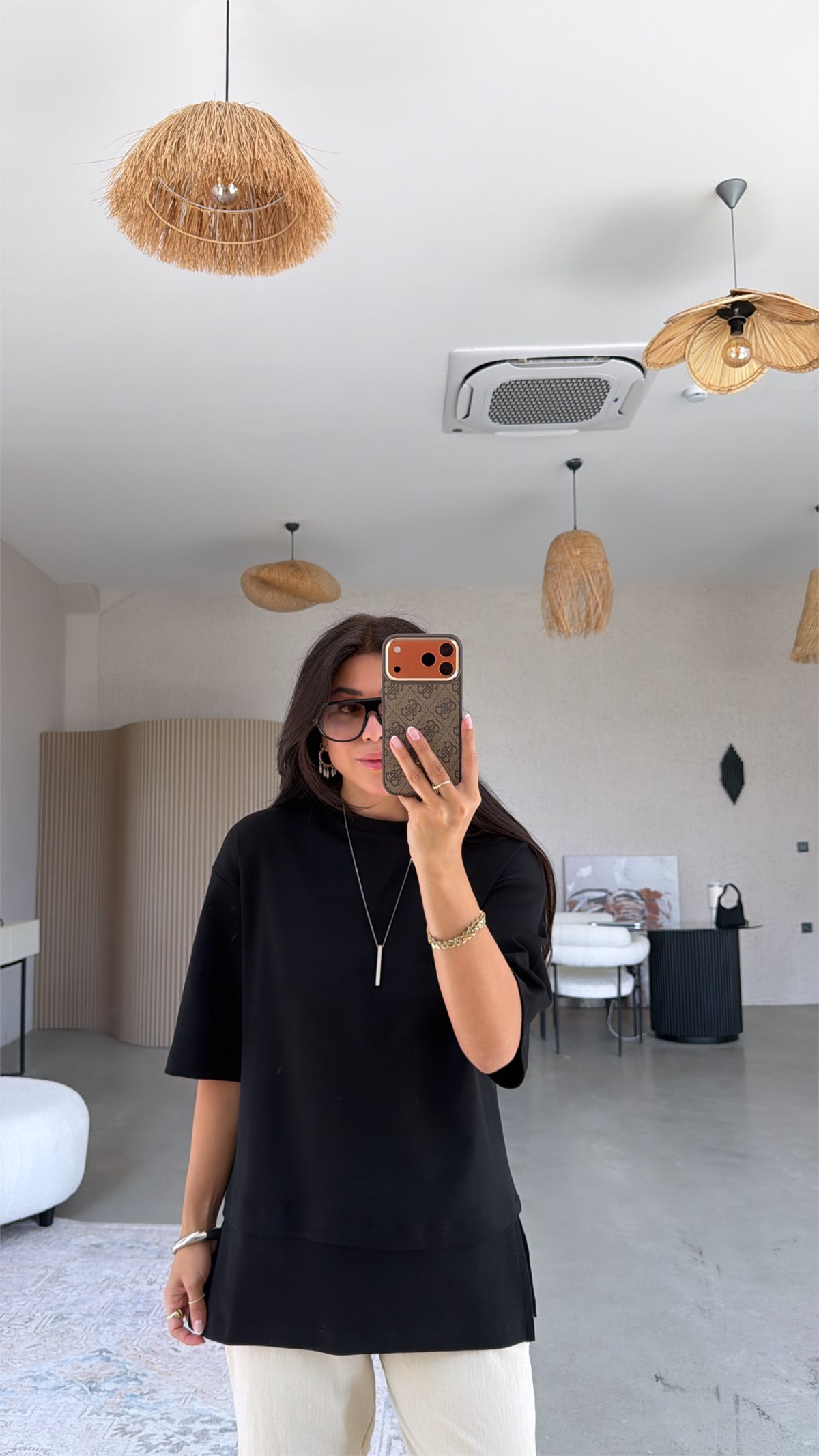 Siyah İnterlok Kumaş Altı Parçalı Basic Tshirt