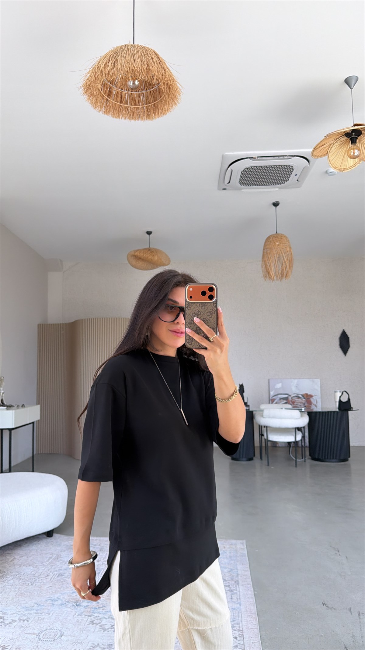 Siyah İnterlok Kumaş Altı Parçalı Basic Tshirt
