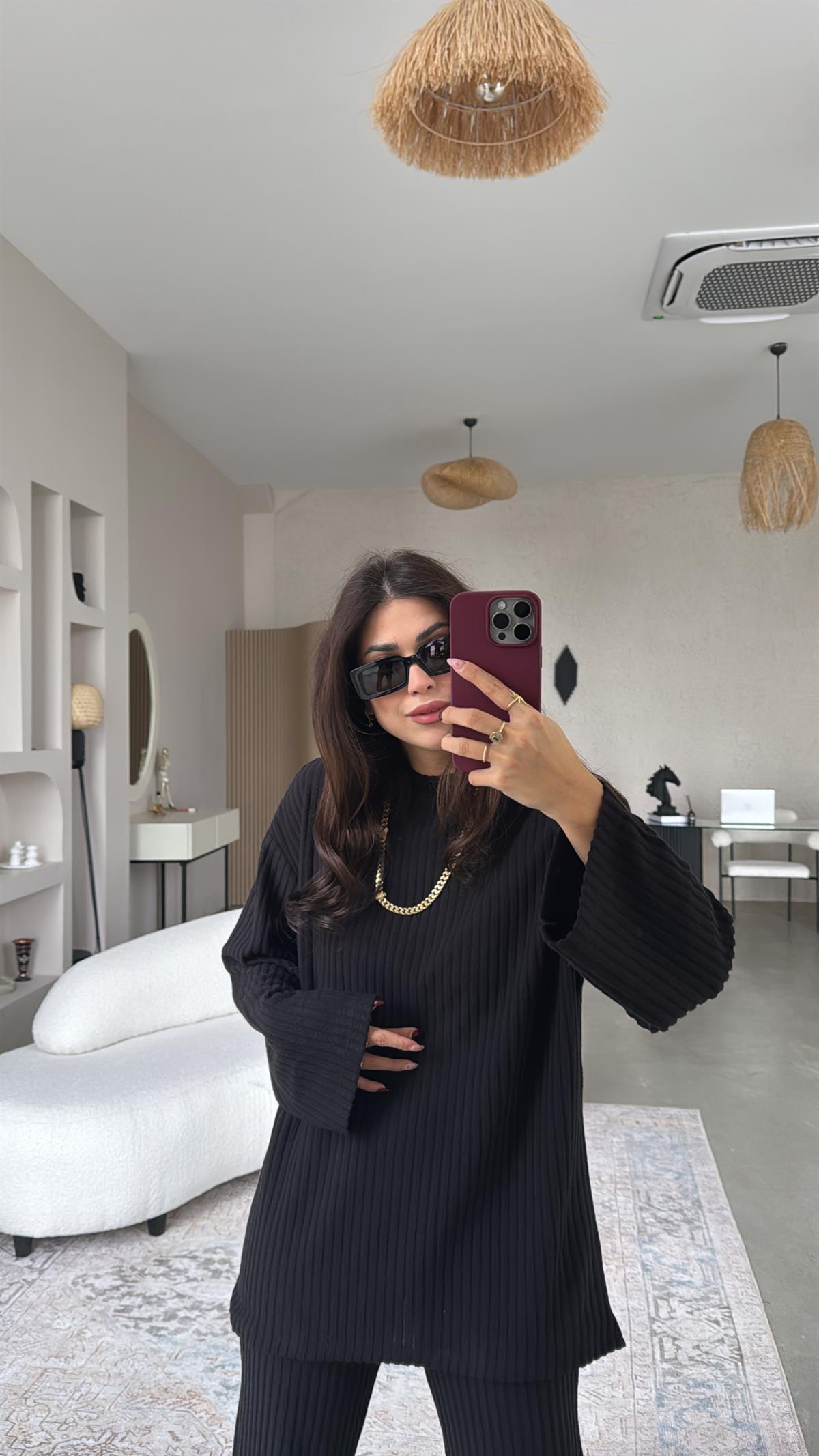 Siyah Yumoş Triko Takım