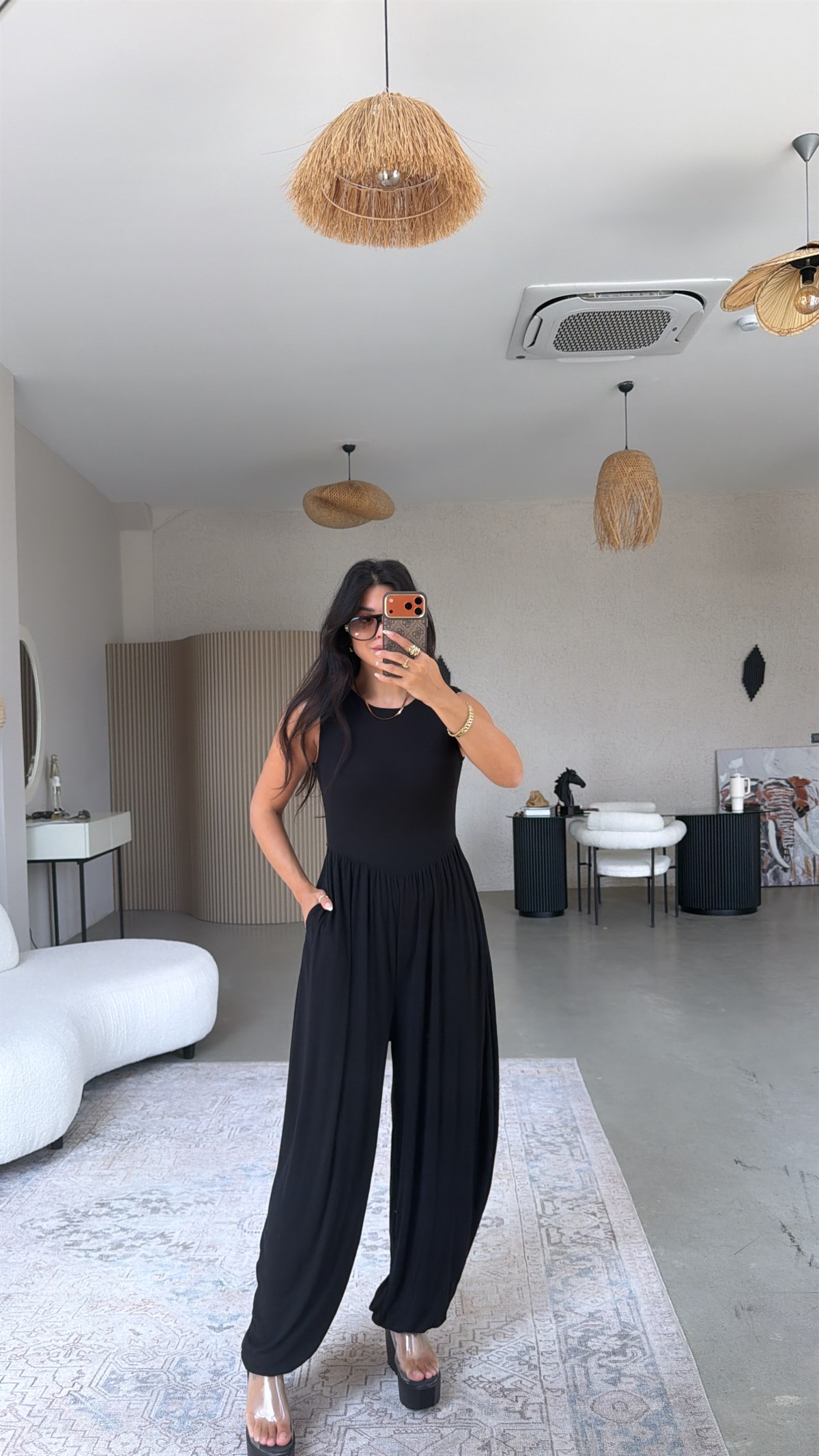 Siyah Yumuşak Salaş Şalvar Tulum
