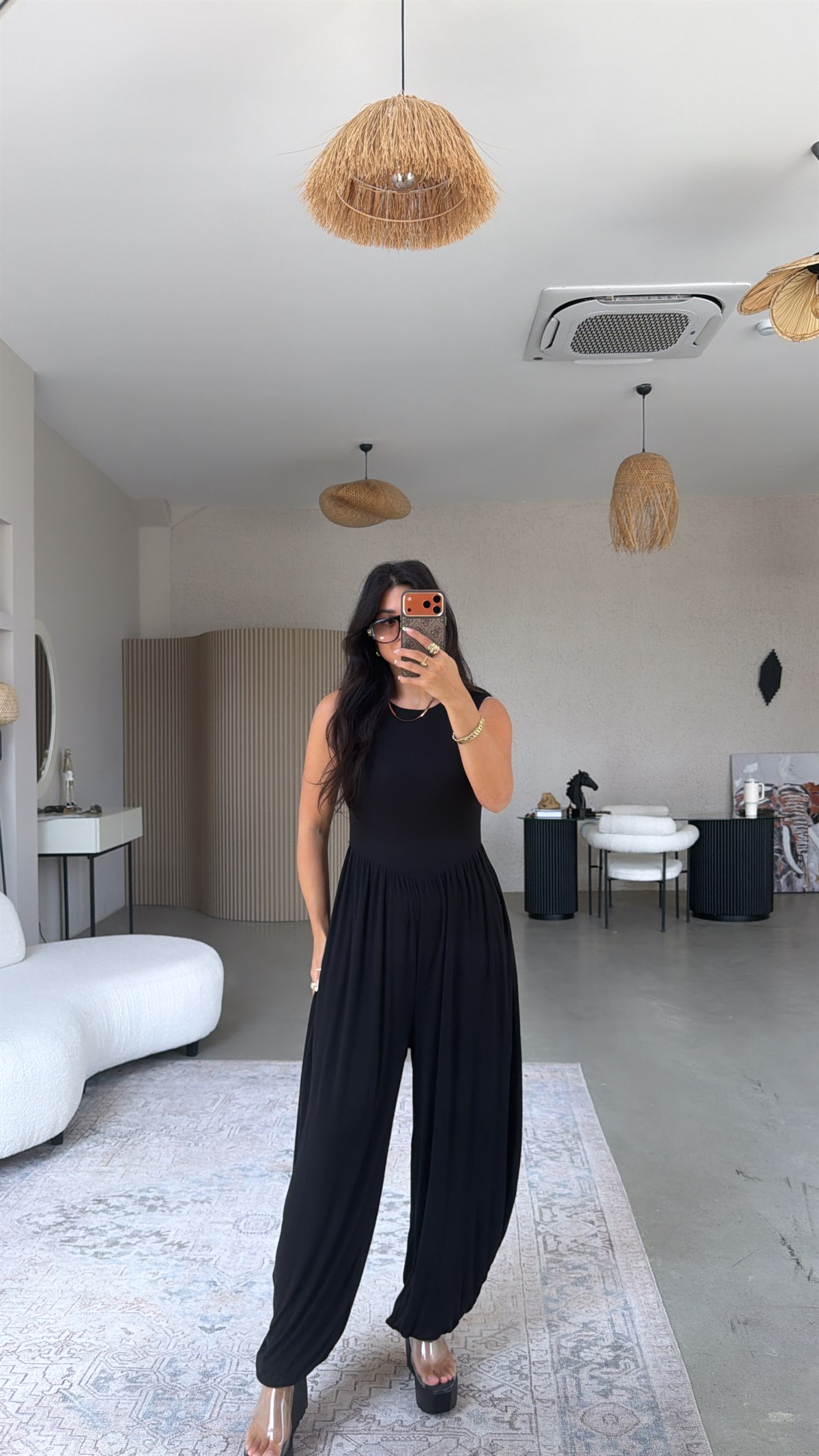 Siyah Yumuşak Salaş Şalvar Tulum