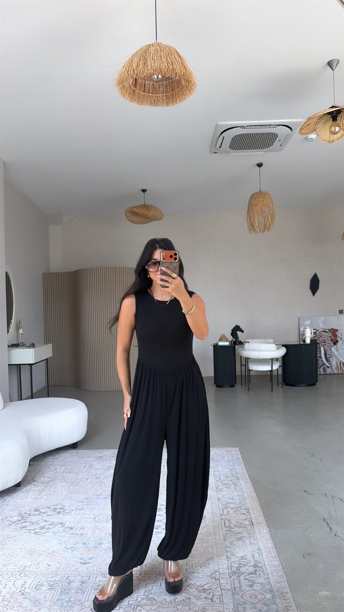Siyah Yumuşak Salaş Şalvar Tulum