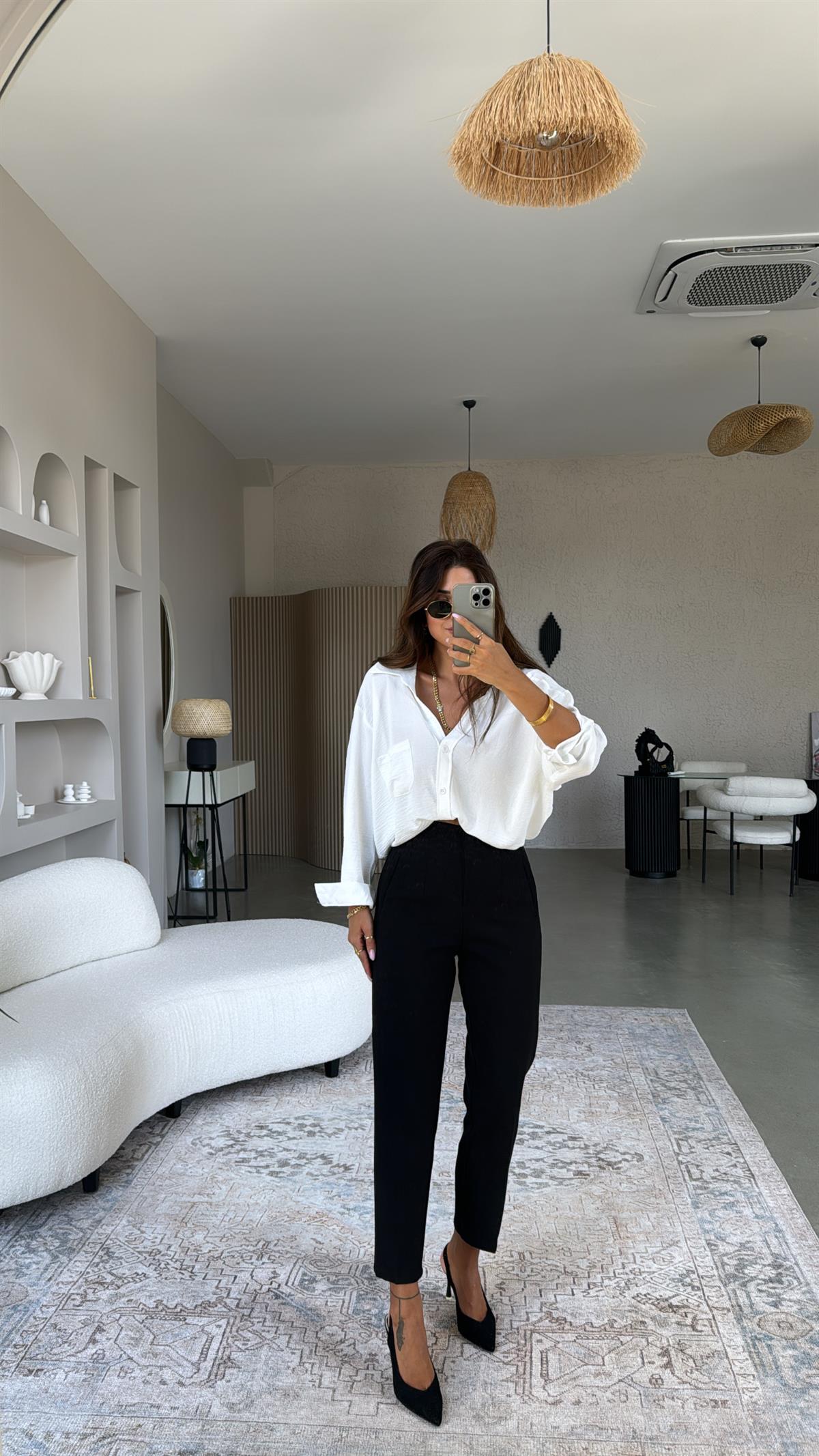 Siyah ZR Flotlu Kumaş Pantolon