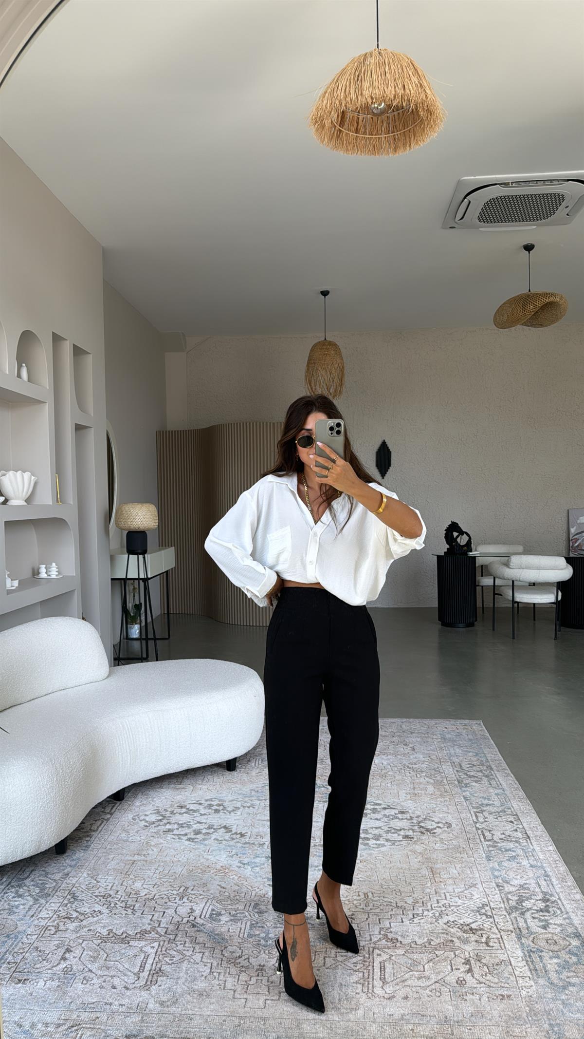 Siyah ZR Flotlu Kumaş Pantolon