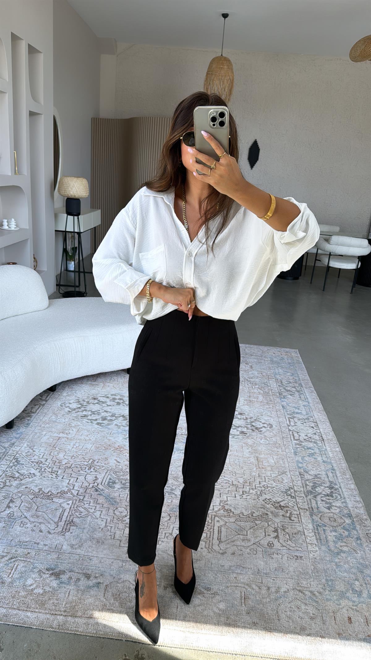 Siyah ZR Flotlu Kumaş Pantolon