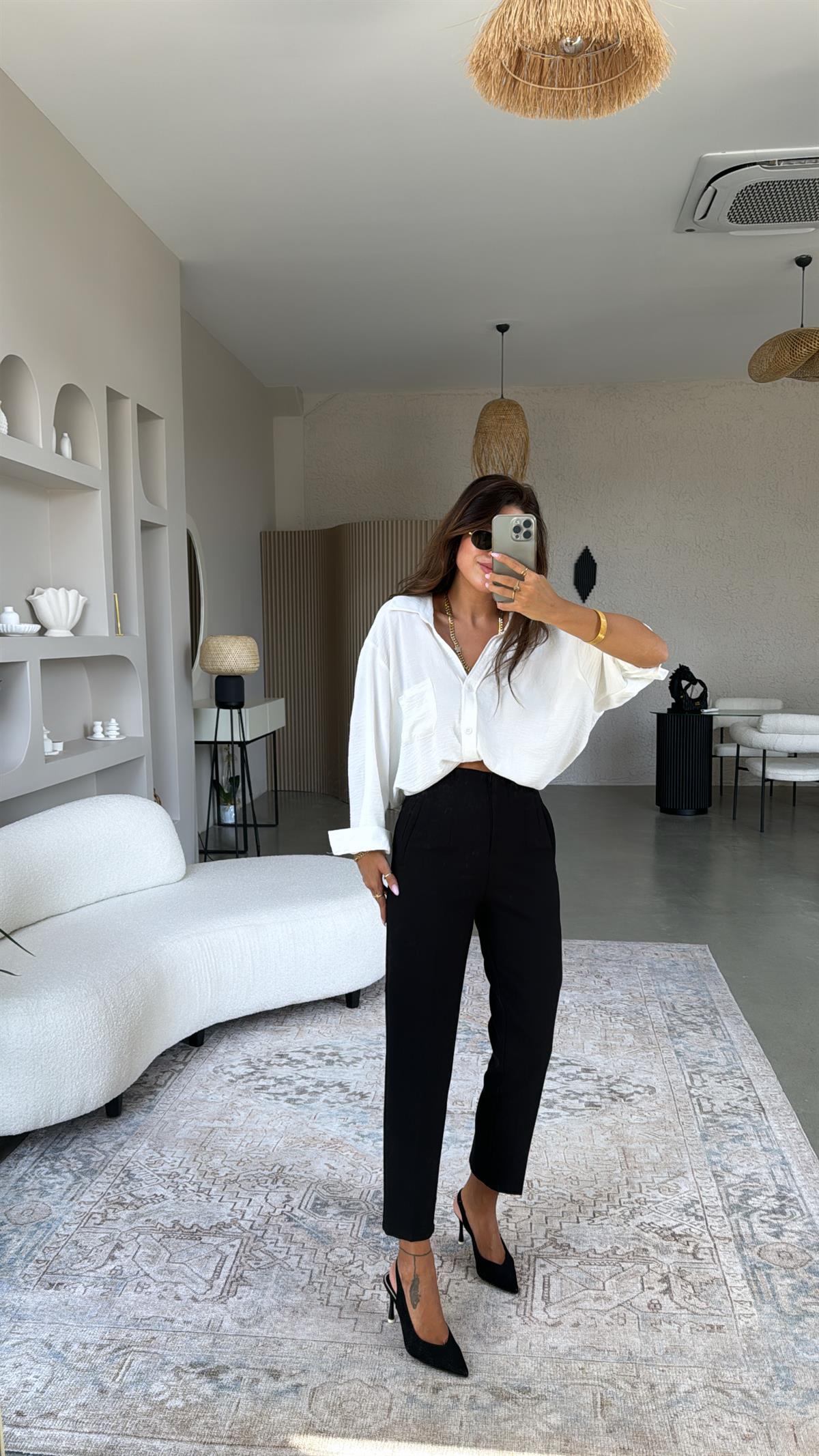 Siyah ZR Flotlu Kumaş Pantolon