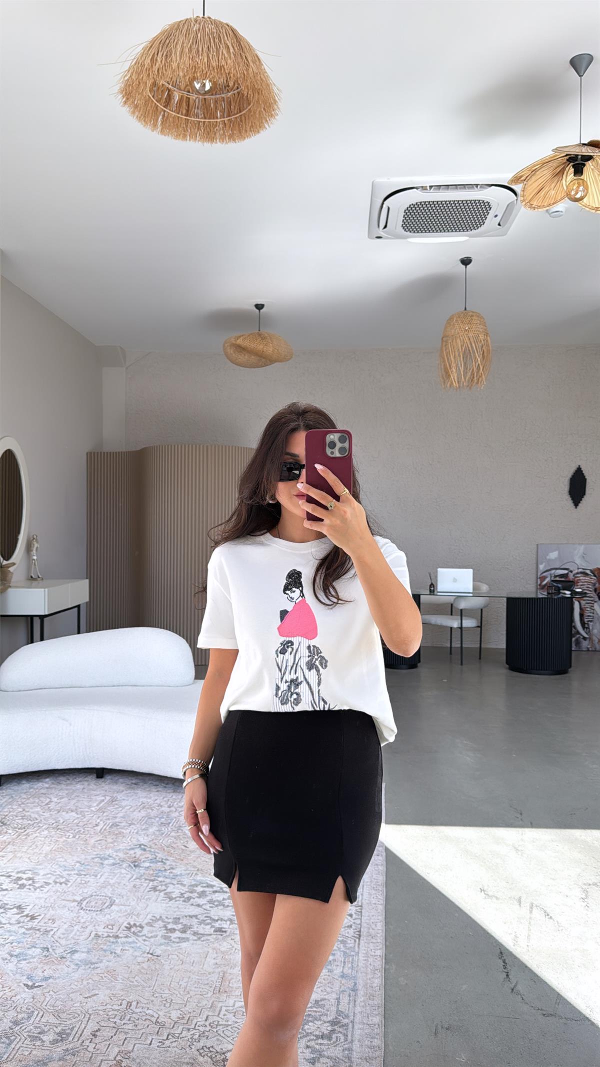 Siyah ZR Mini Çift Yırtmaçlı Etek