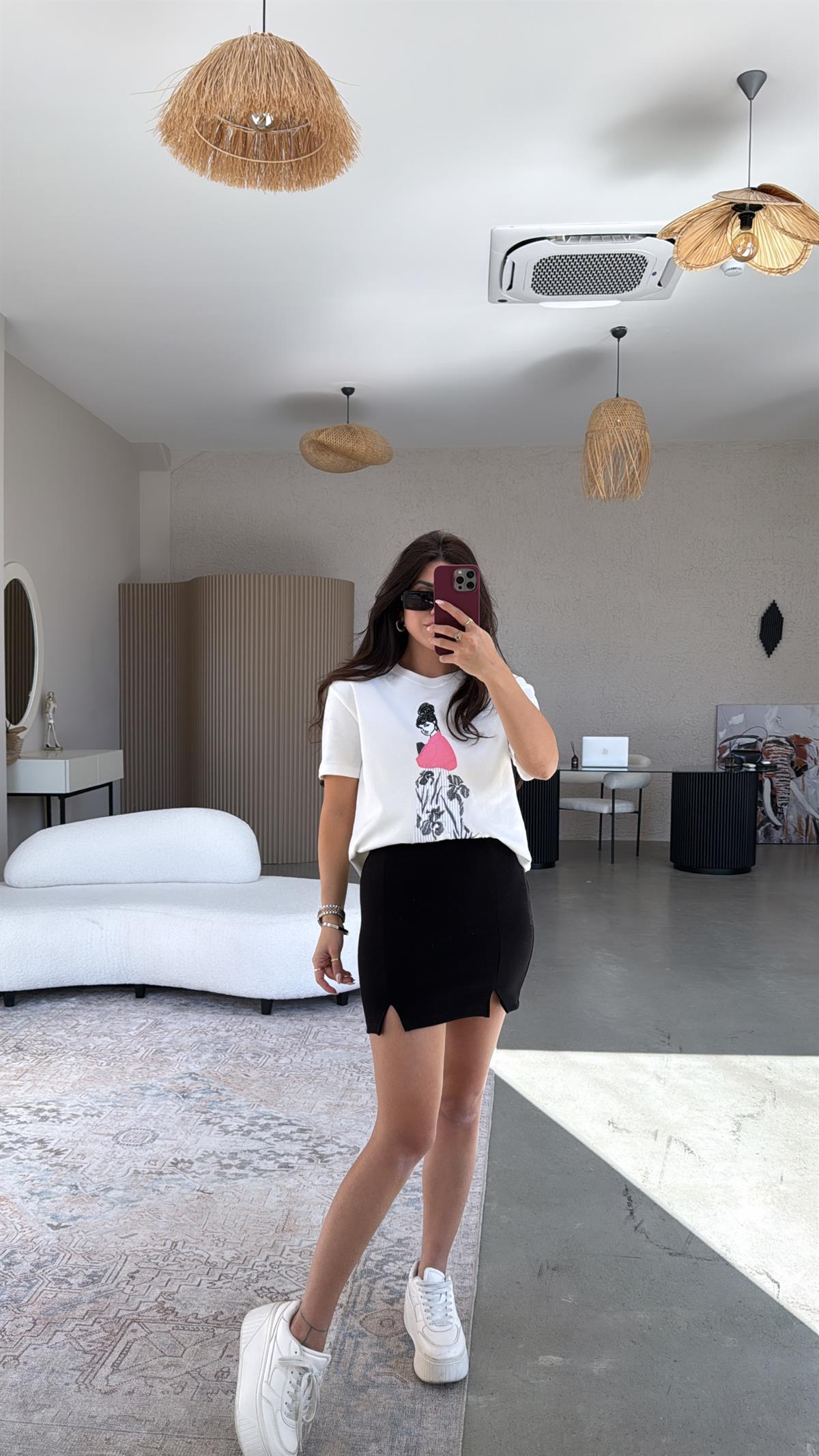 Siyah ZR Mini Çift Yırtmaçlı Etek