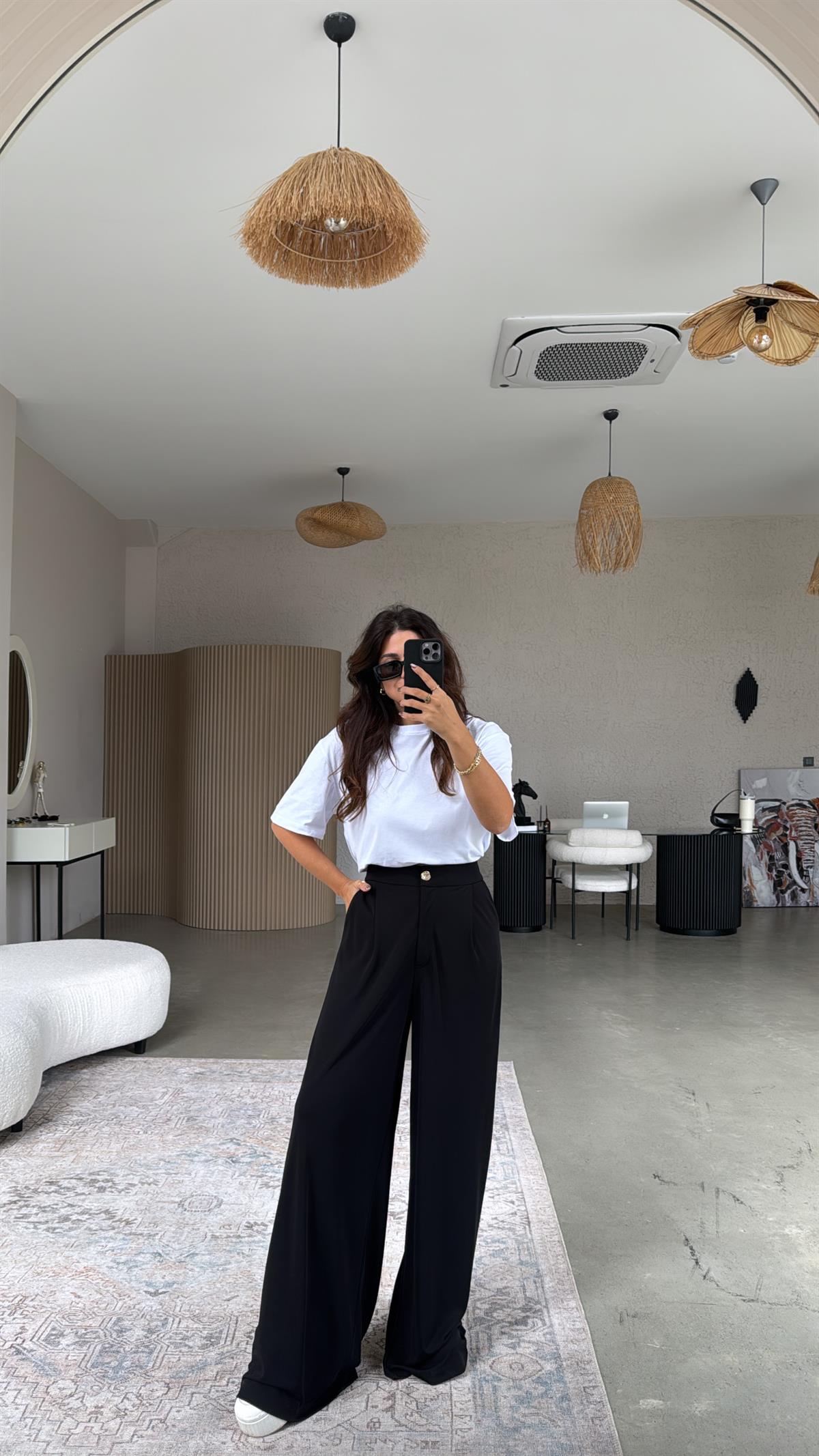 Siyah ZR Model Bol Kumaş Pantolon