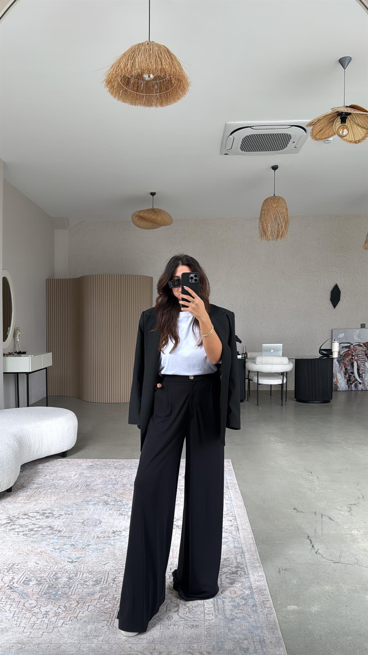 Siyah ZR Model Bol Kumaş Pantolon