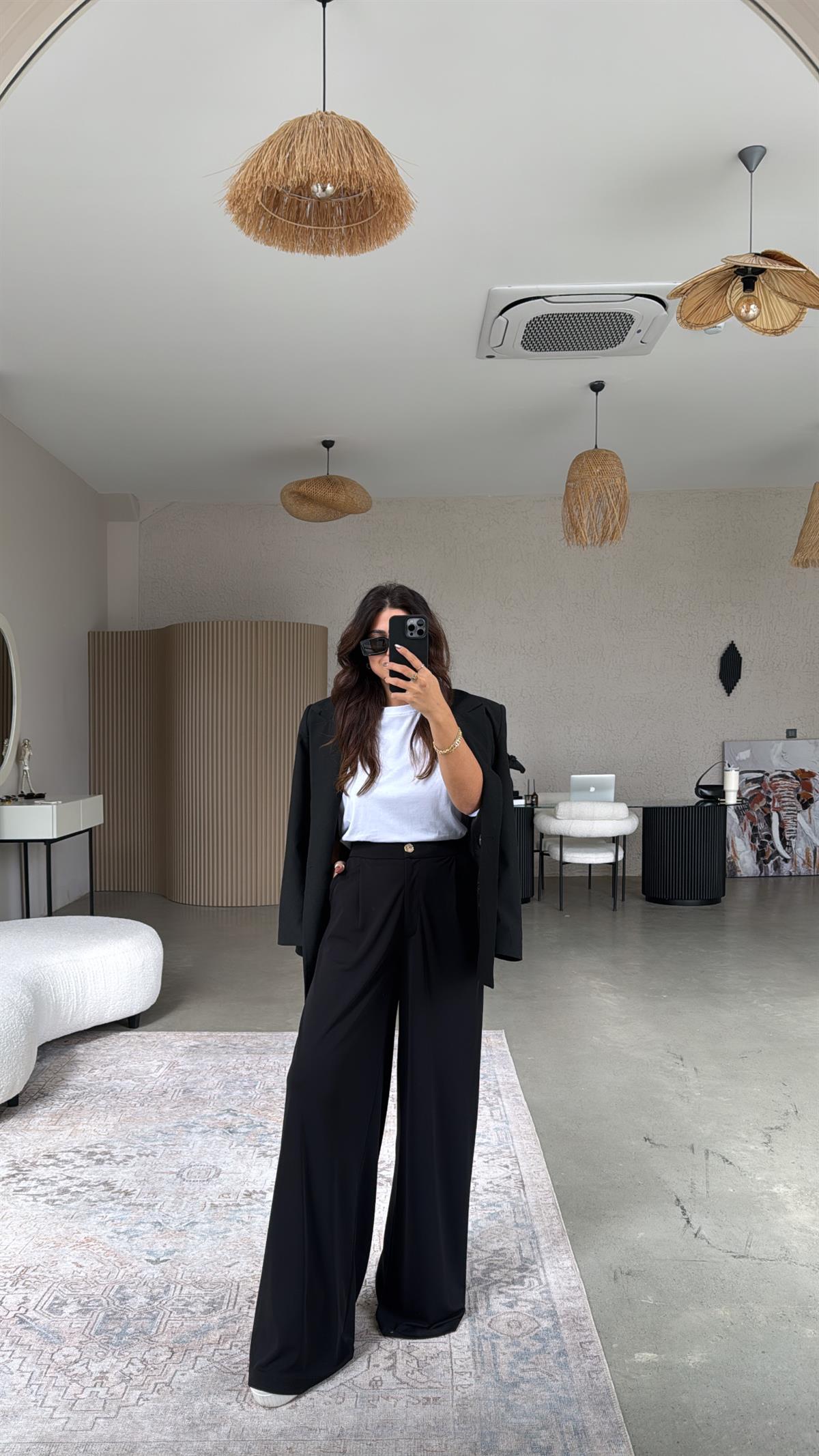 Siyah ZR Model Bol Kumaş Pantolon