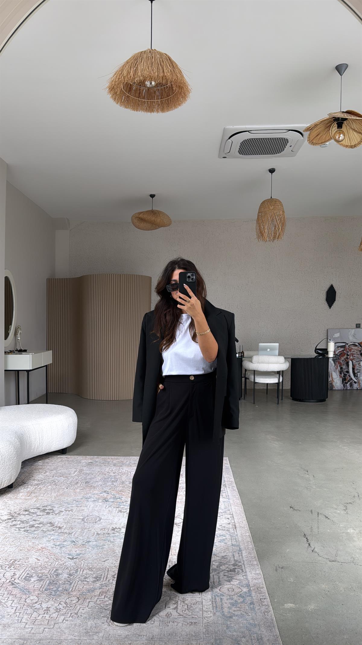 Siyah ZR Model Bol Kumaş Pantolon