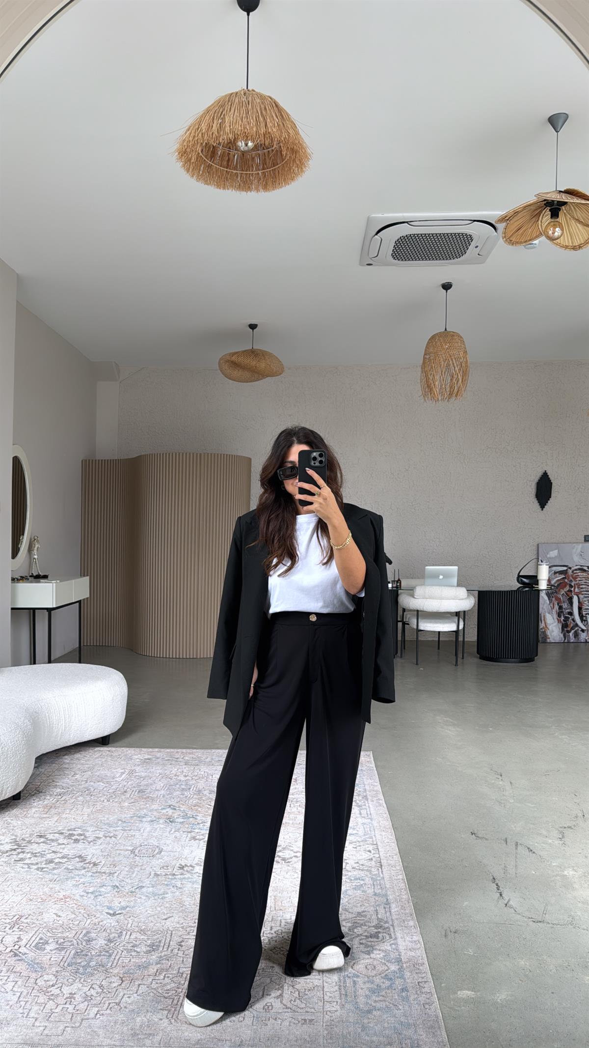 Siyah ZR Model Bol Kumaş Pantolon