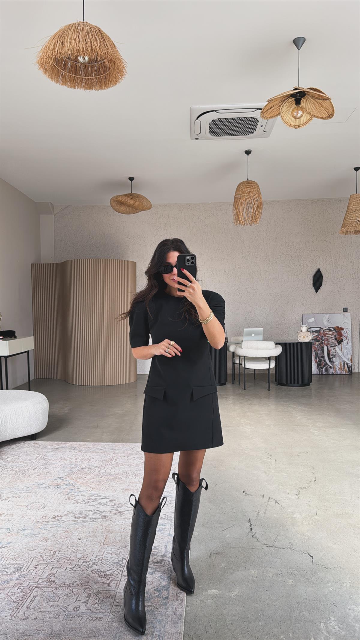 Siyah ZR Model Premium Kapak Cepli Kumaş Elbise