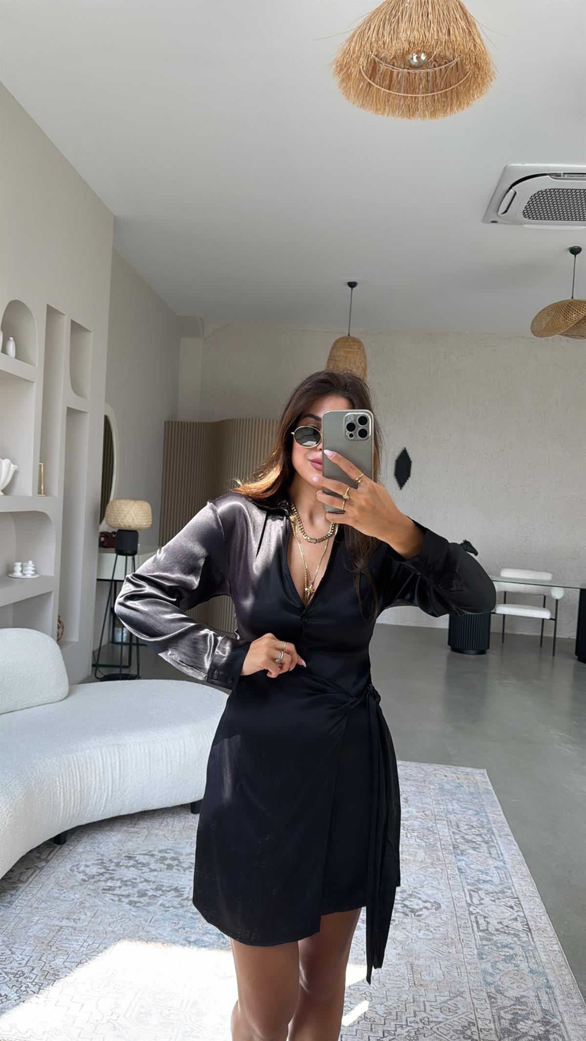 Siyah ZR Saten Elbise