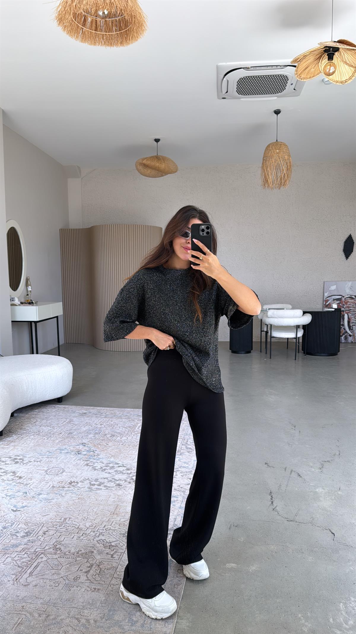 Siyah ZR Simli Triko Bluz