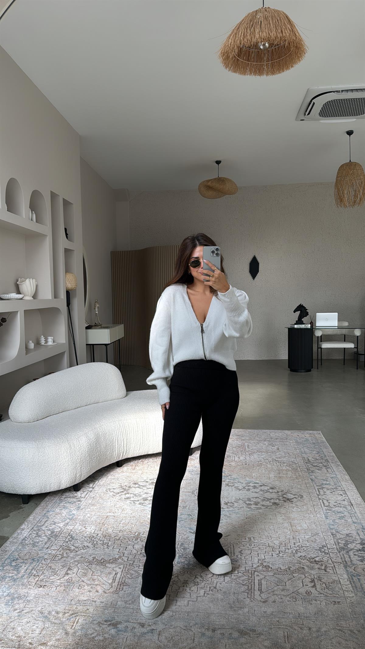 Siyah ZR Triko Beli Katlı Tayt