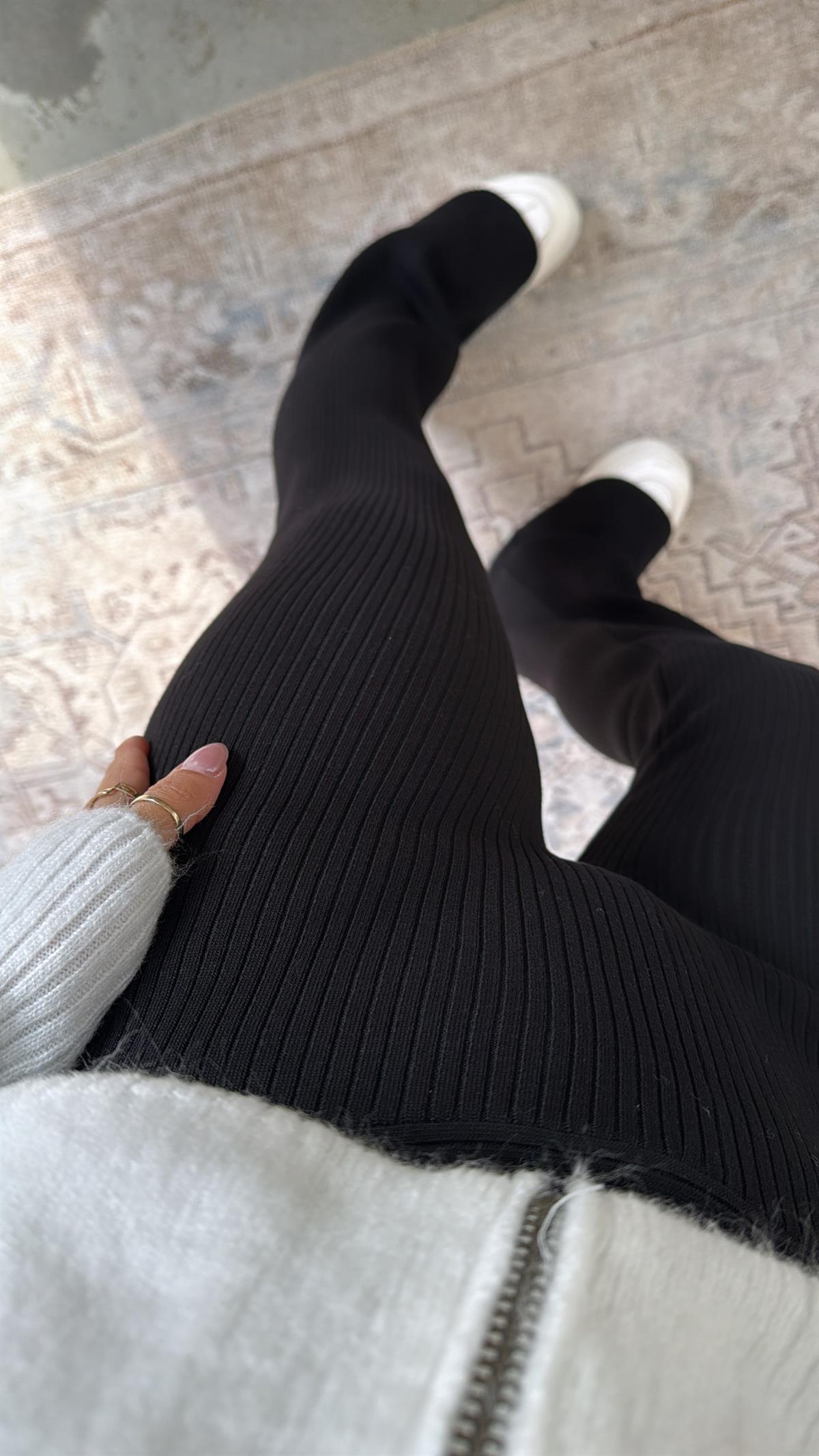 Siyah ZR Triko Beli Katlı Tayt