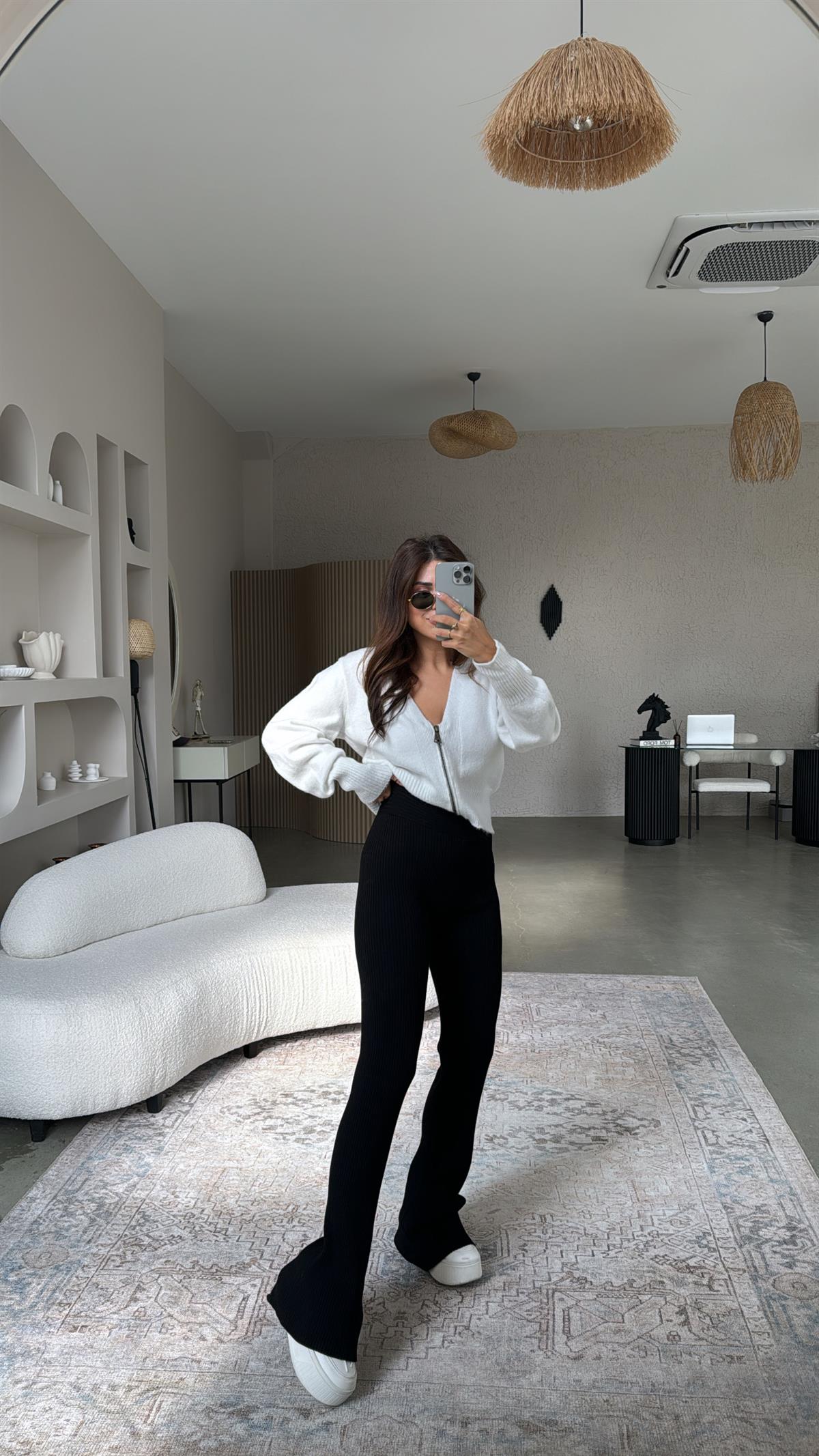 Siyah ZR Triko Beli Katlı Tayt