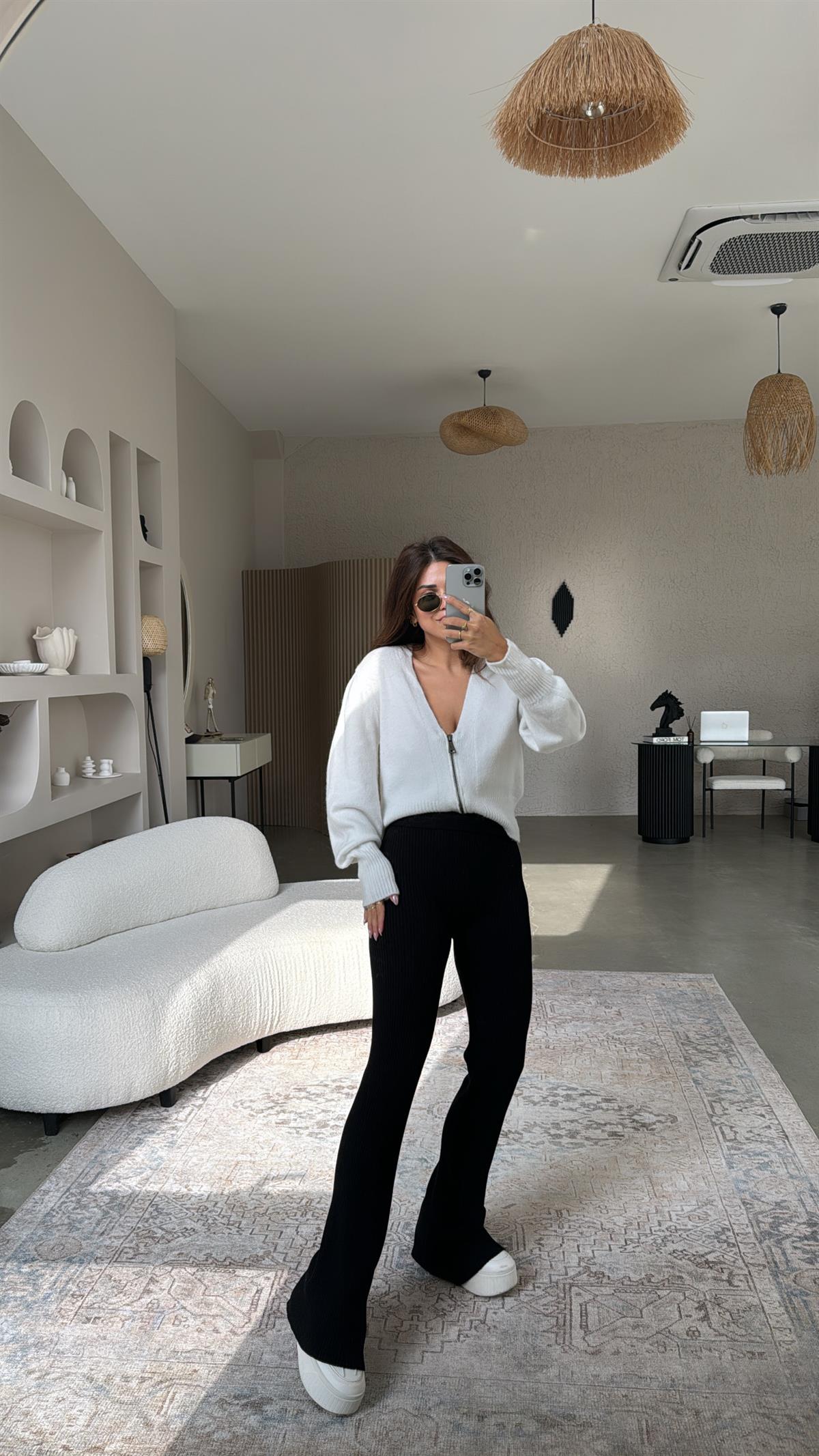 Siyah ZR Triko Beli Katlı Tayt