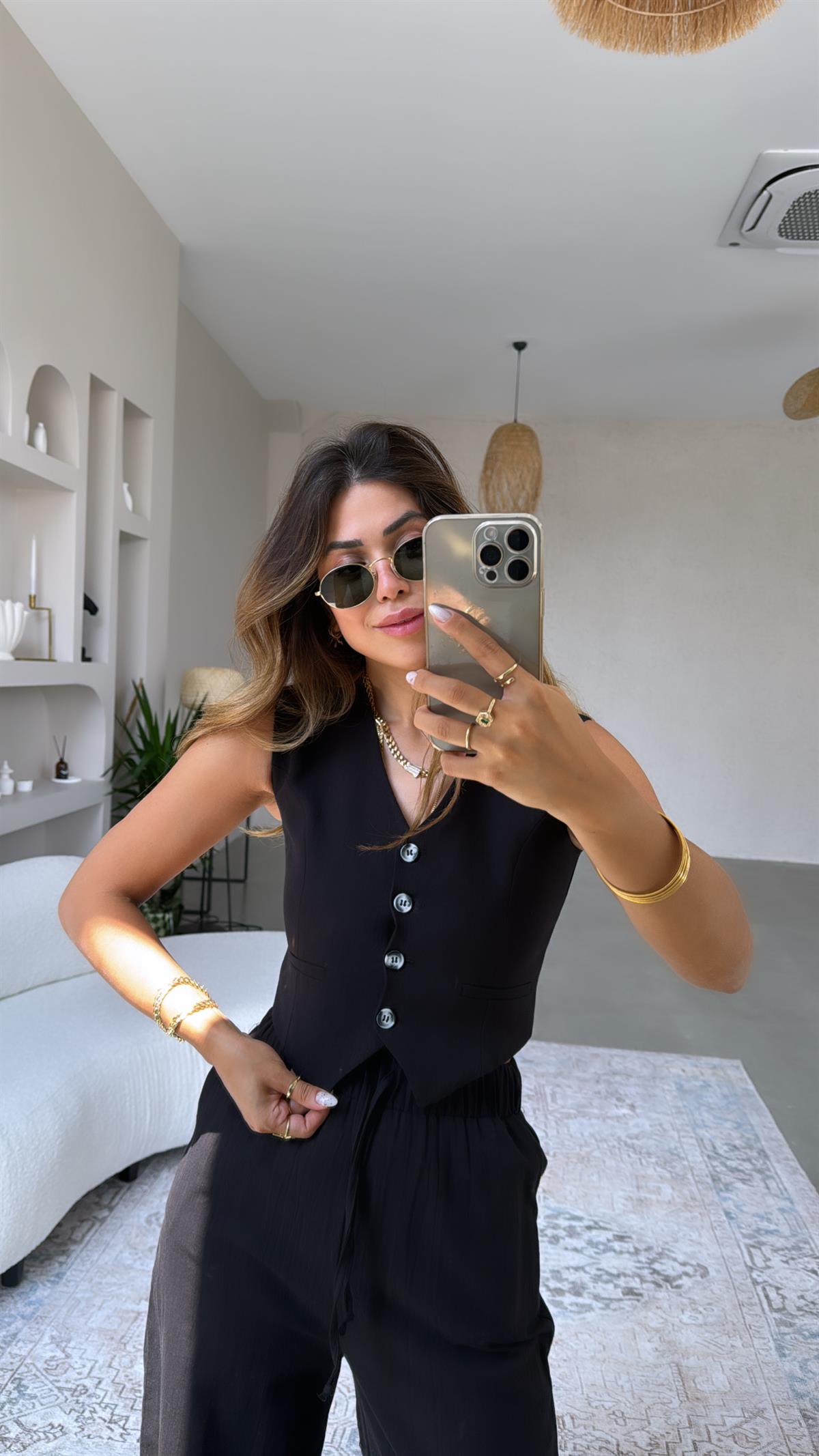 Siyah ZR Yelekli Keten Takım