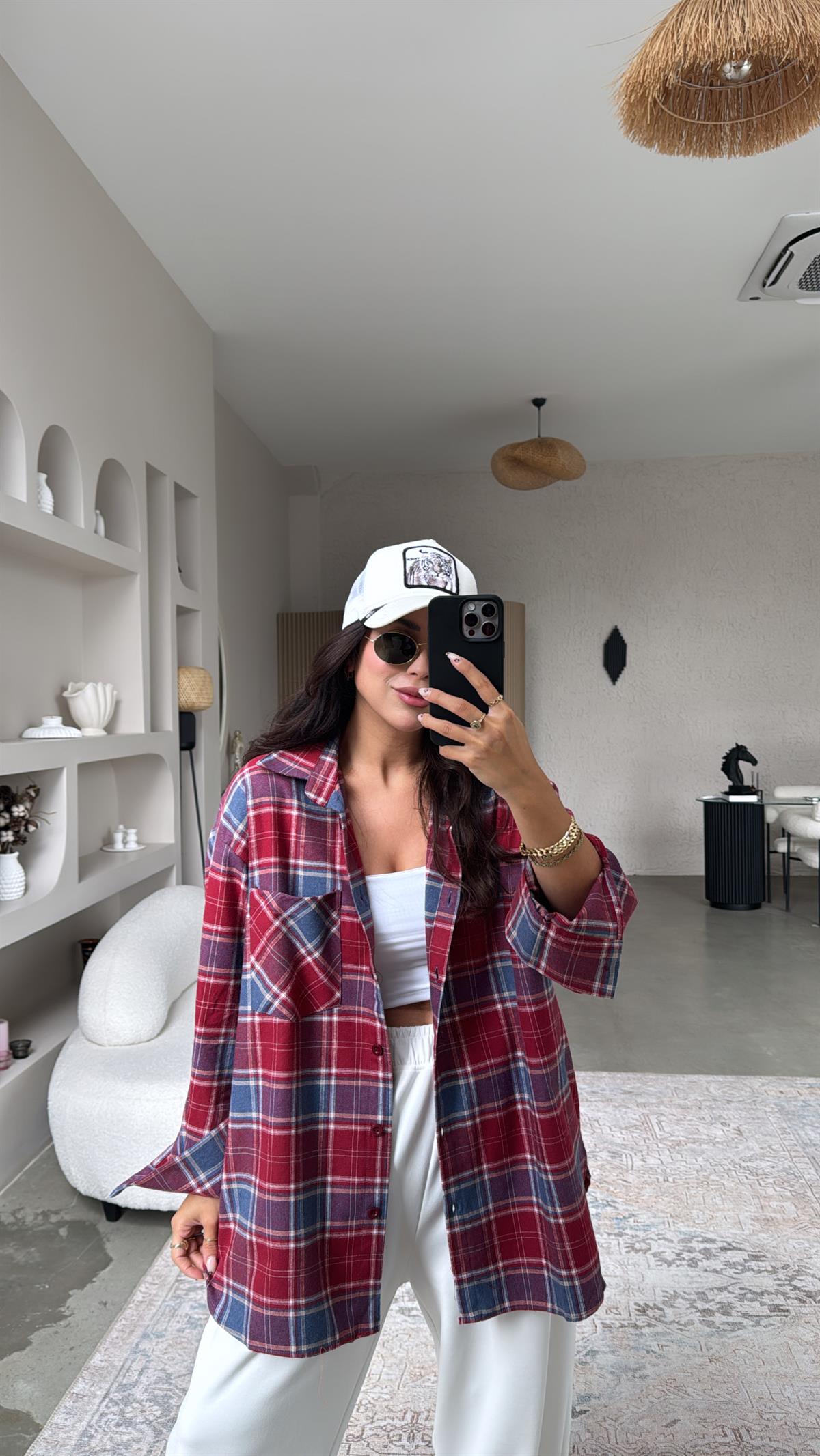 Soft Kırmızı Ekose Pamuklu Gömlek