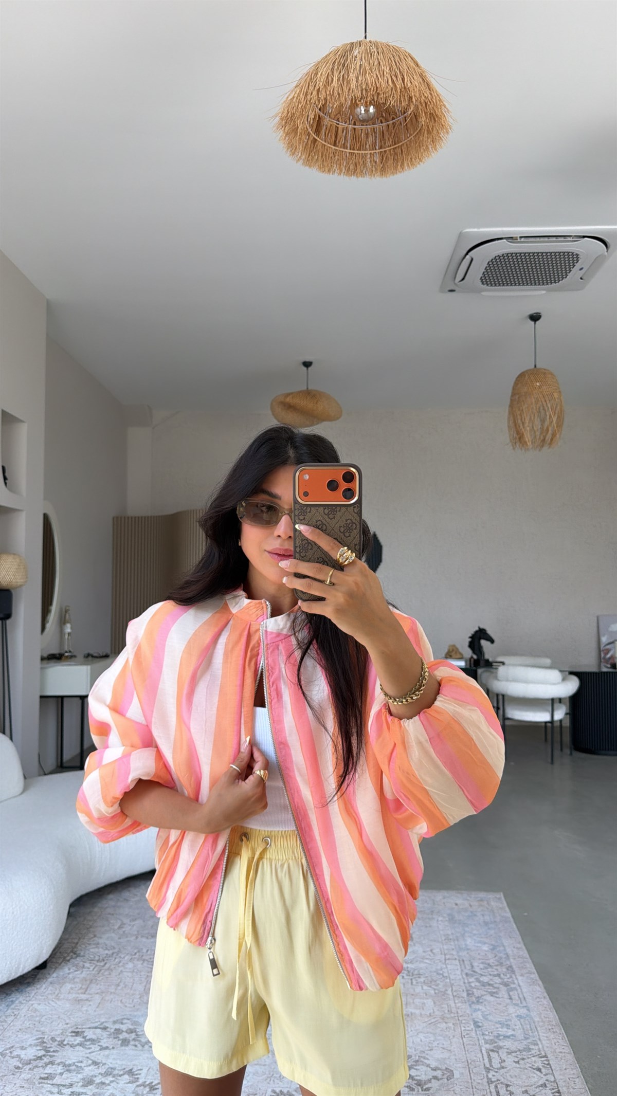 Soft Turuncu Pembe Şeritli ZR Model Ceket
