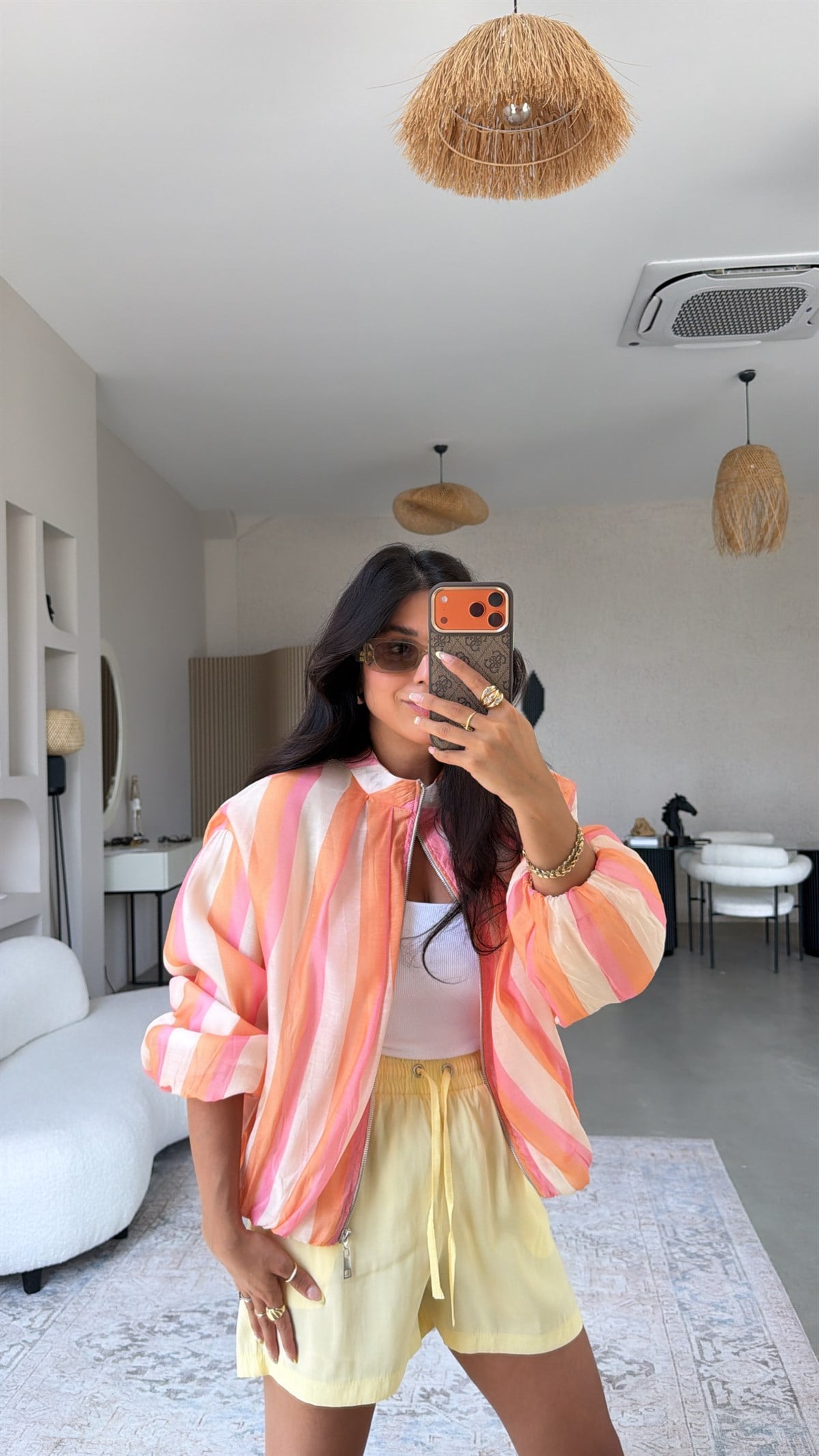 Soft Turuncu Pembe Şeritli ZR Model Ceket