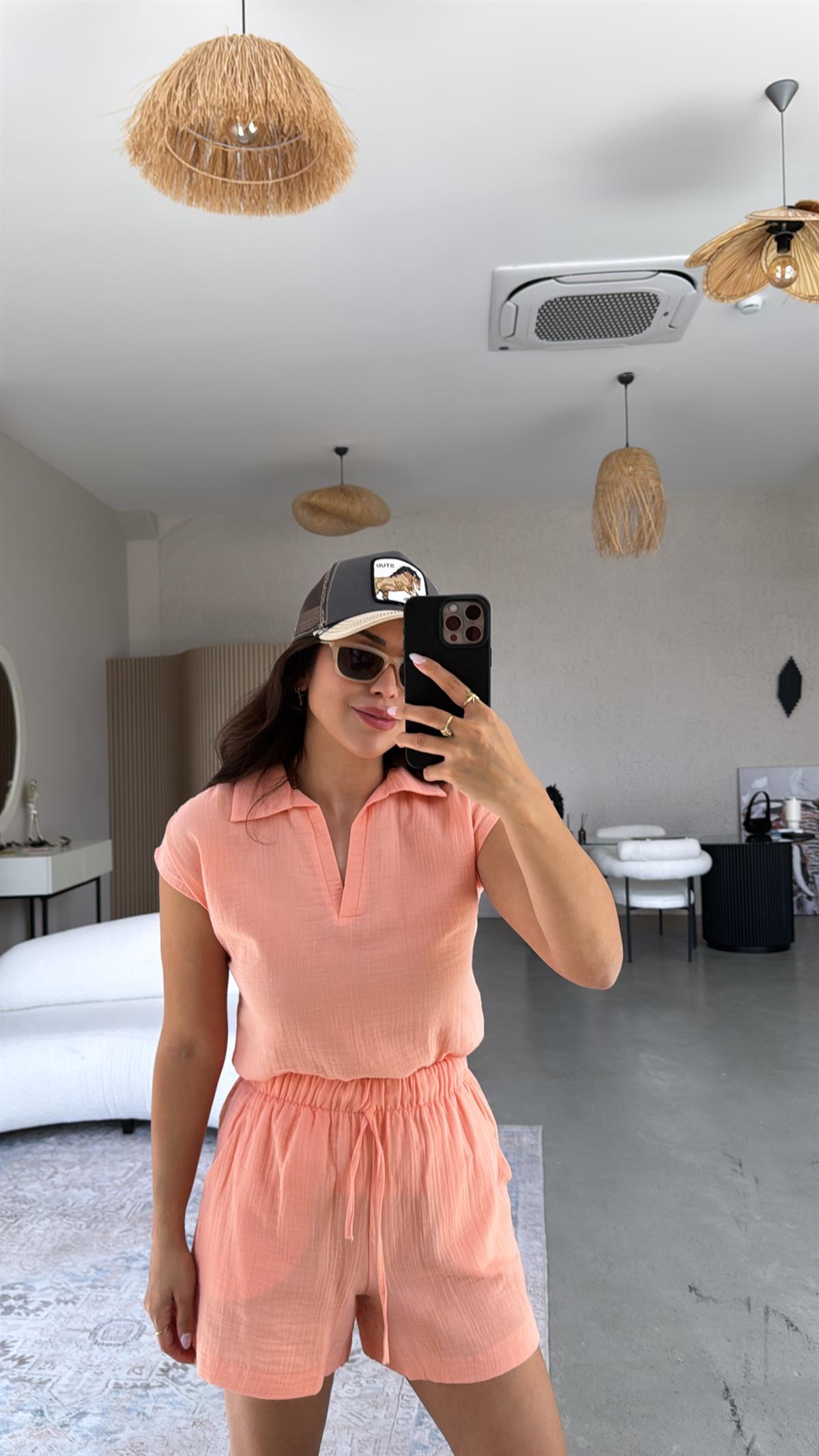 Somon Müslin Şortlu Takım