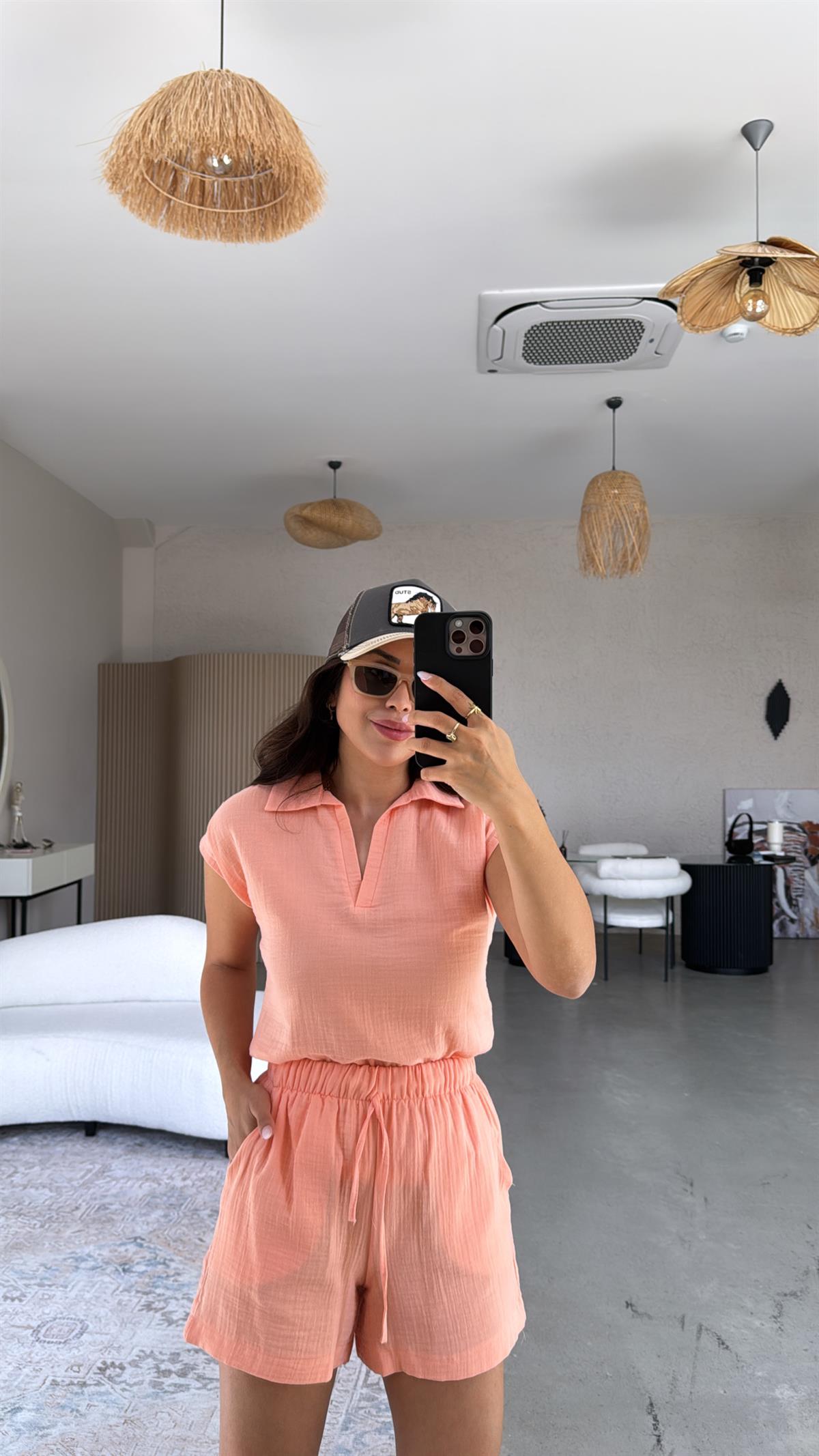 Somon Müslin Şortlu Takım