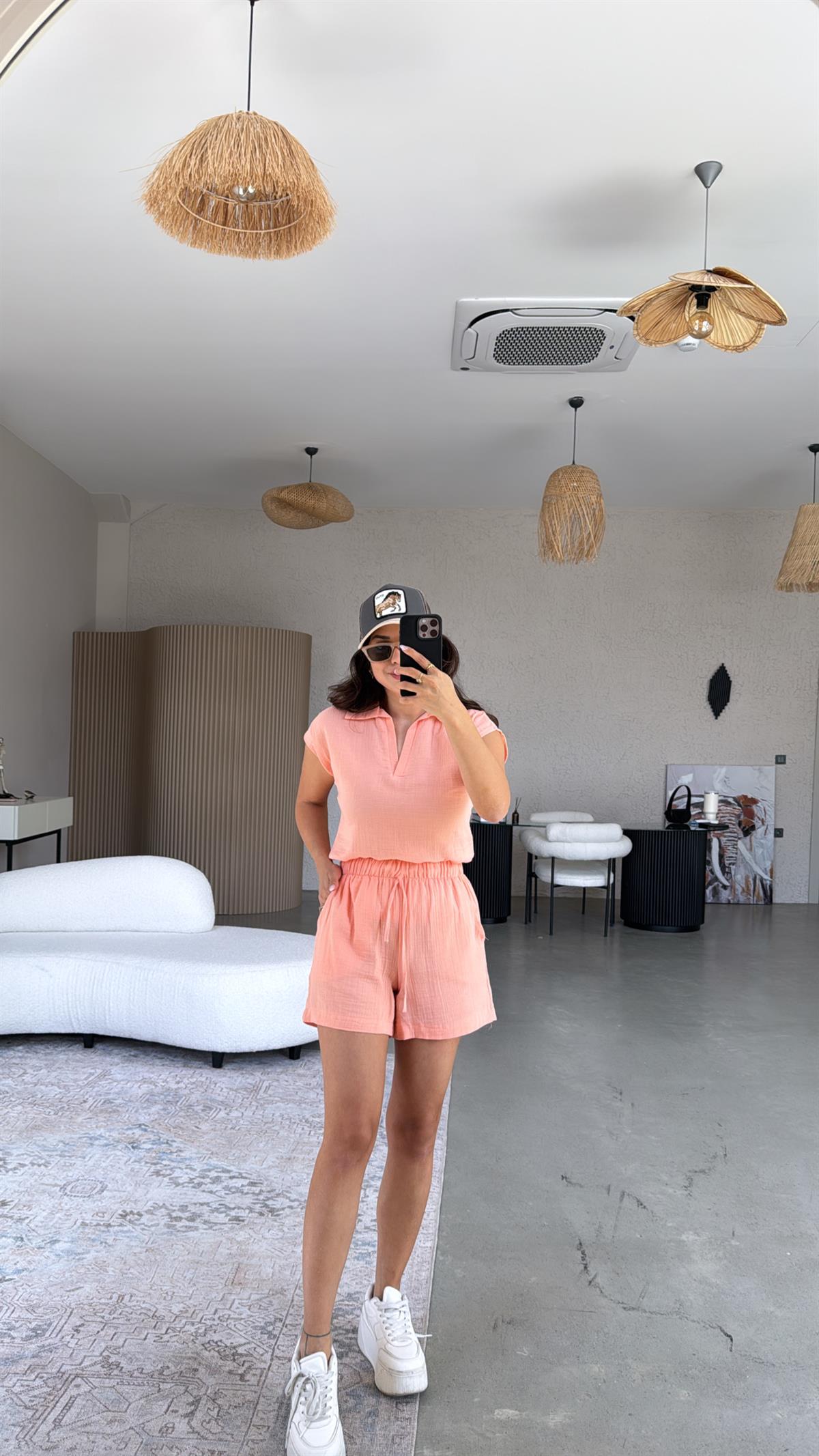 Somon Müslin Şortlu Takım