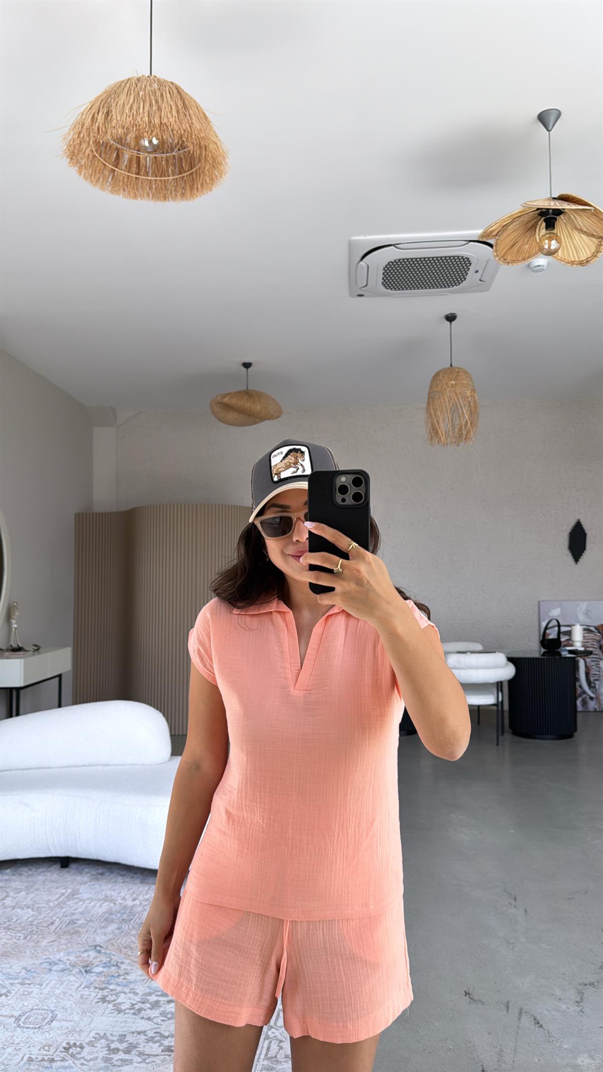 Somon Müslin Şortlu Takım