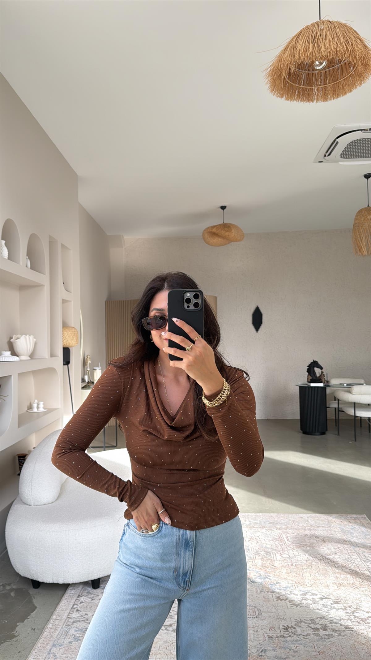 Taba Taşlı Degaje Bluz