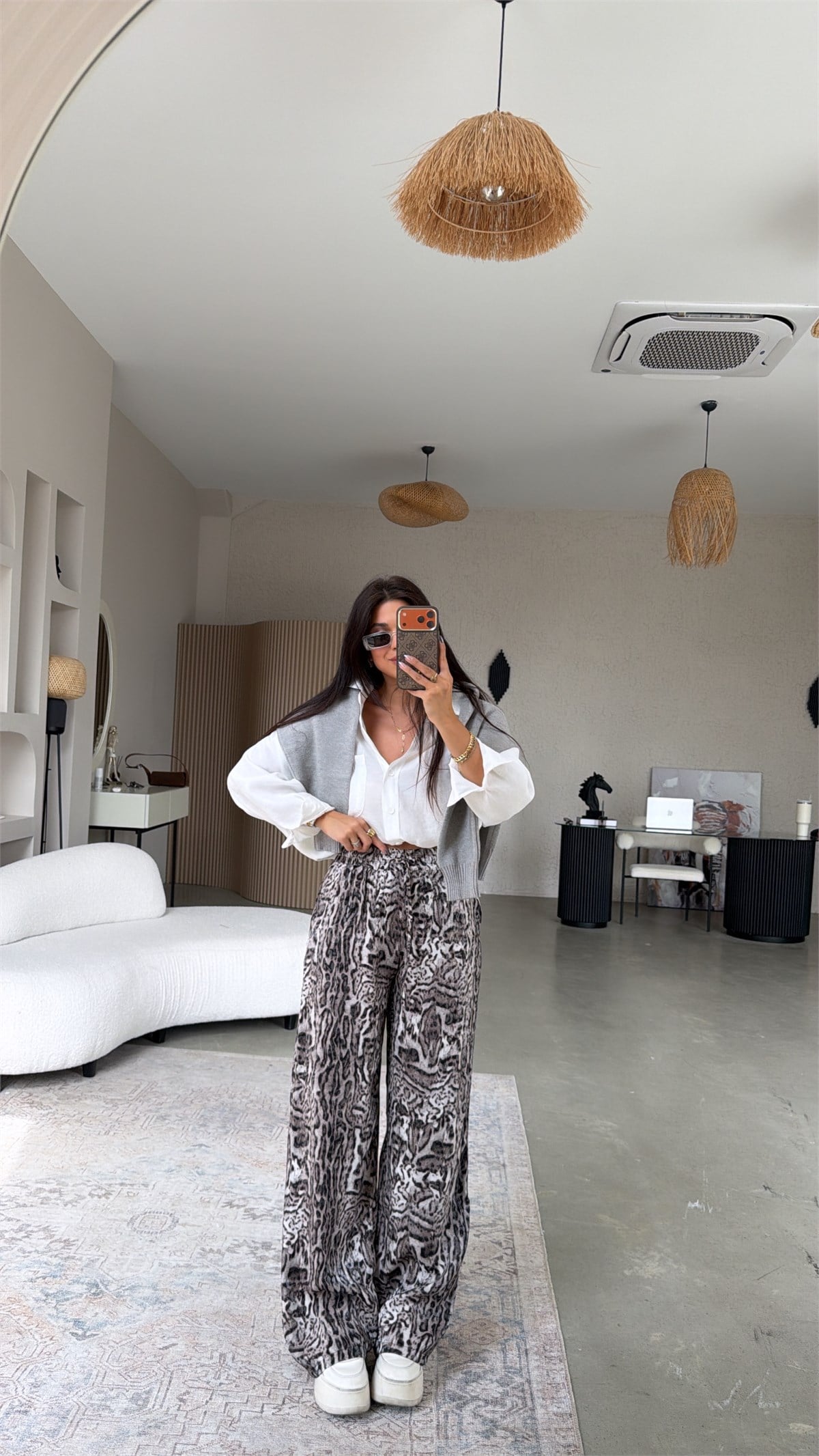 Taş Jakarlı Leoparlı Pantolon