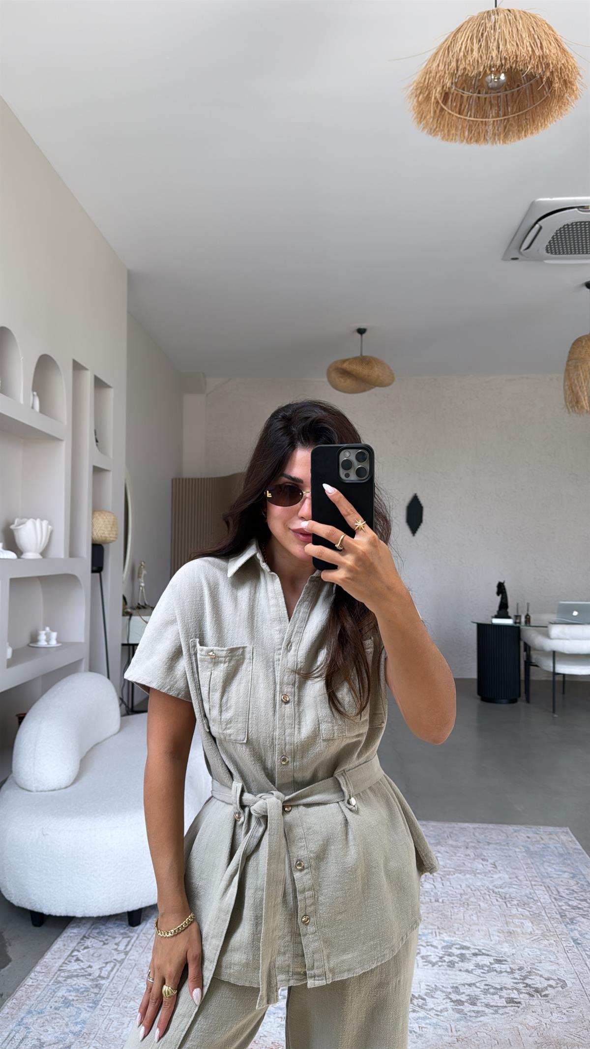 Taş Massi Keten Yelek Pantolon Takım