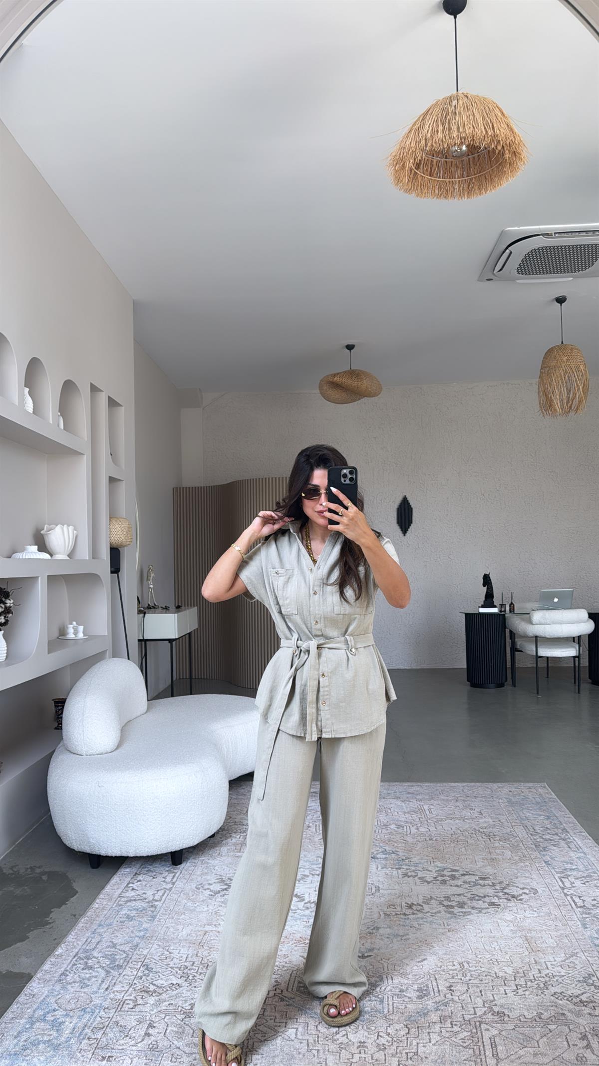 Taş Massi Keten Yelek Pantolon Takım