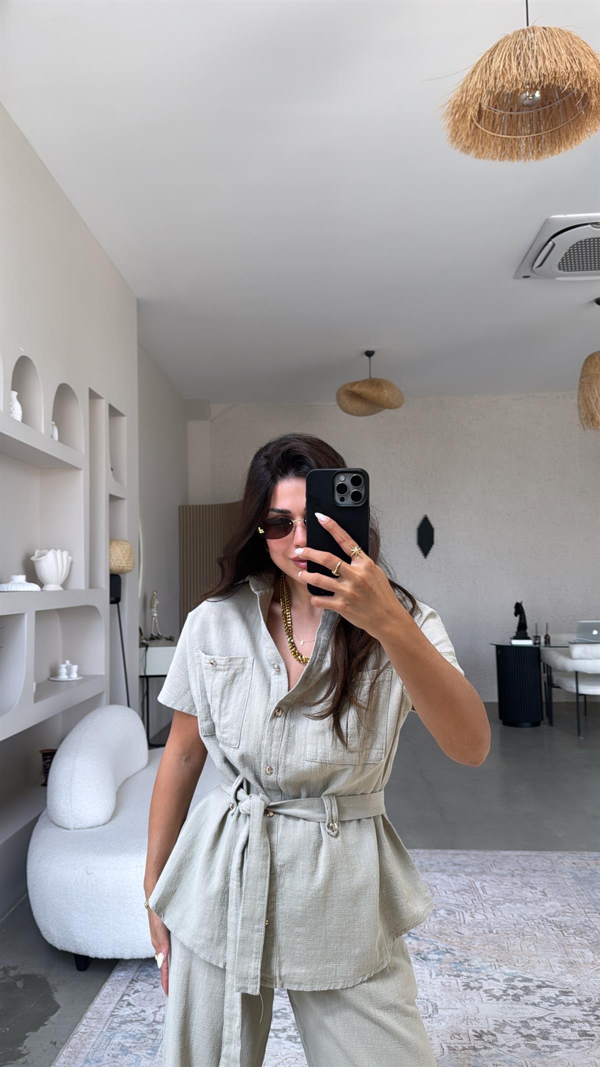 Taş Massi Keten Yelek Pantolon Takım