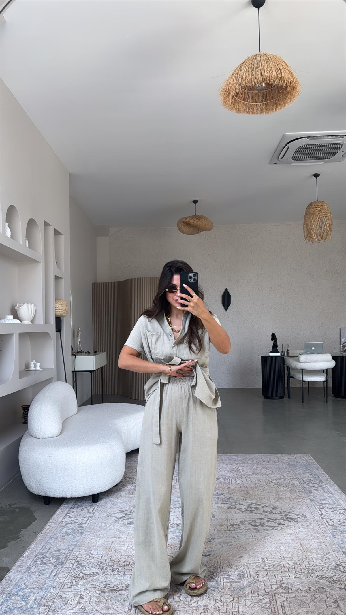 Taş Massi Keten Yelek Pantolon Takım