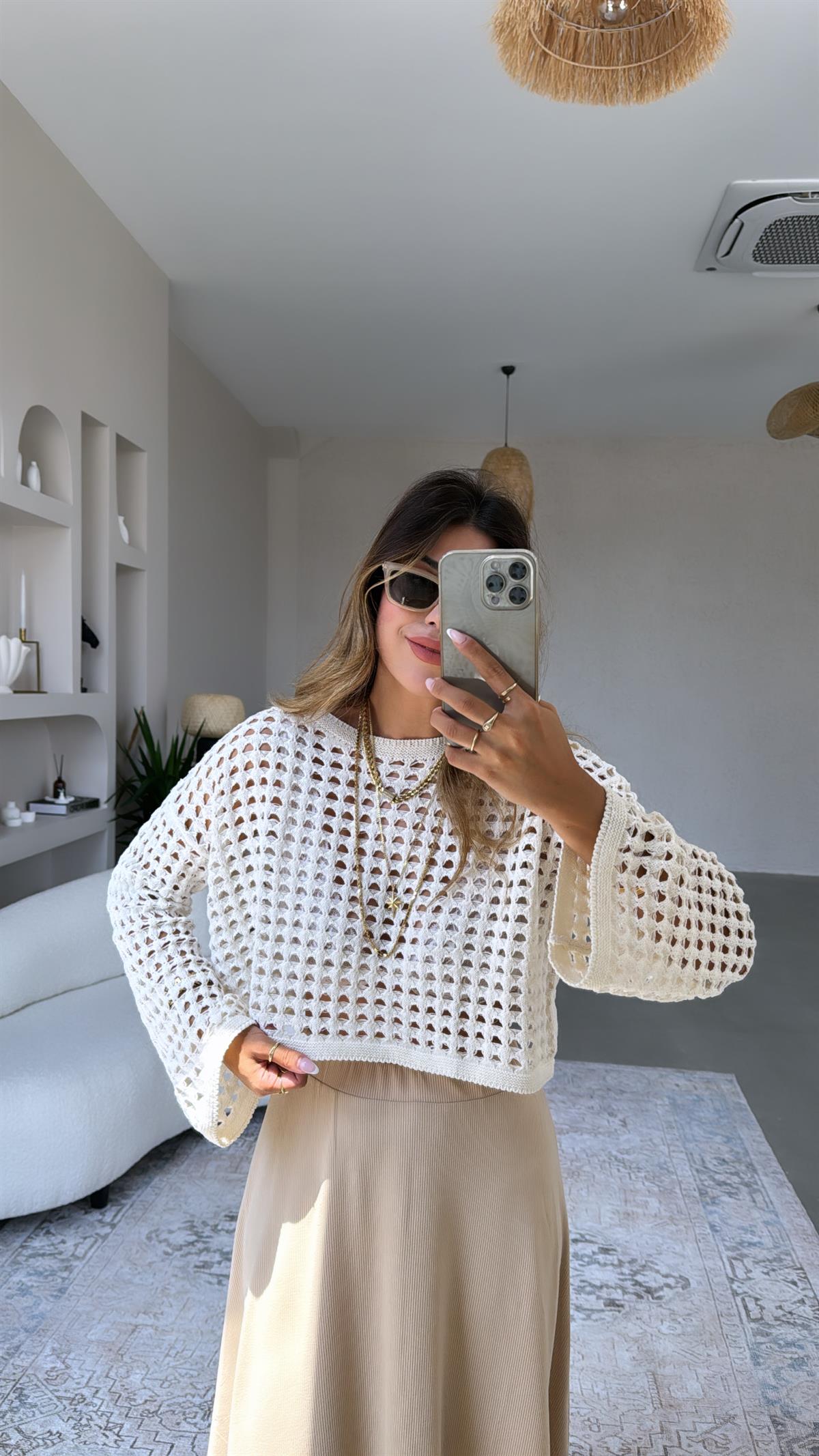 Taş Rengi Ajur Triko