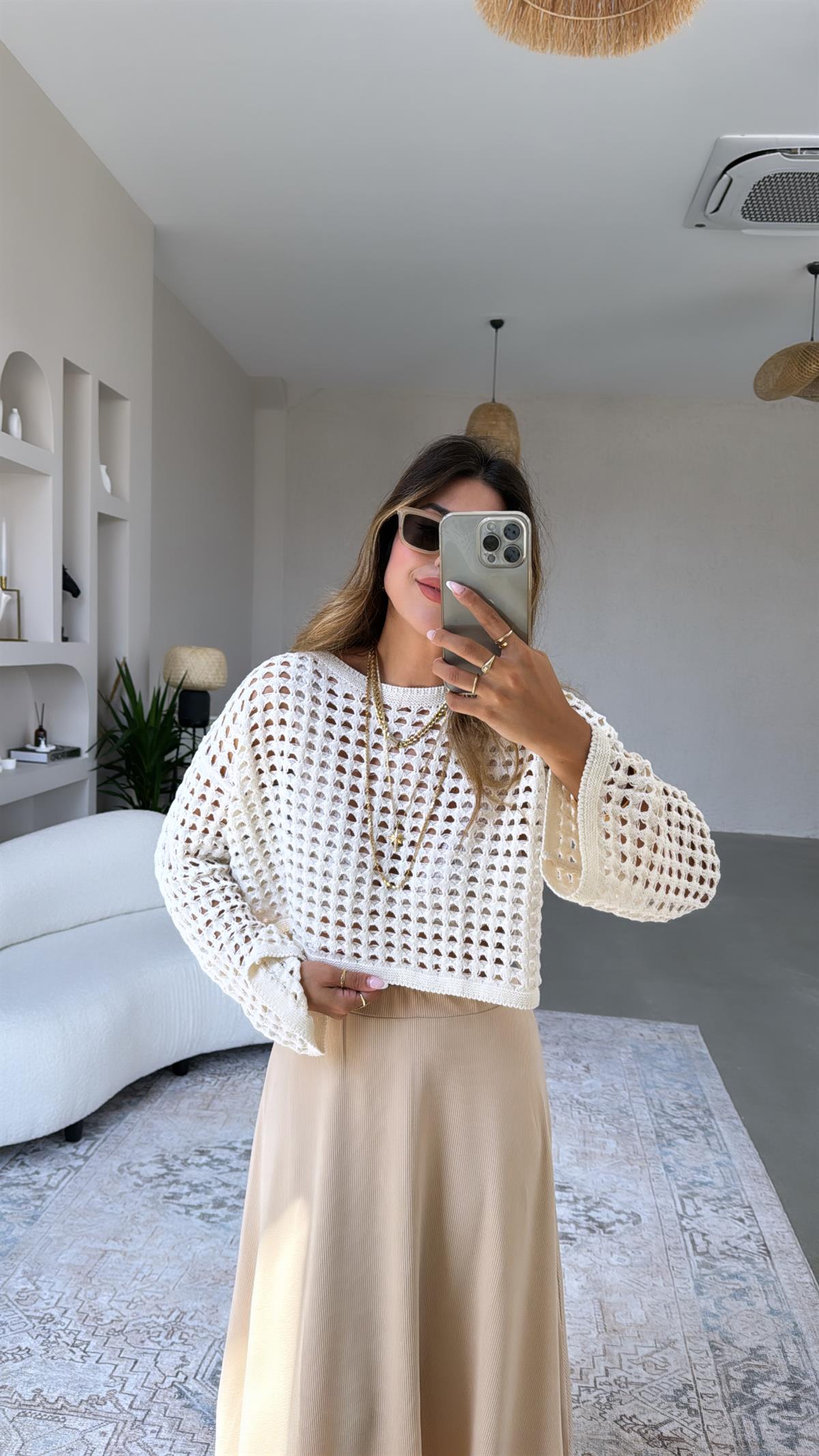 Taş Rengi Ajur Triko