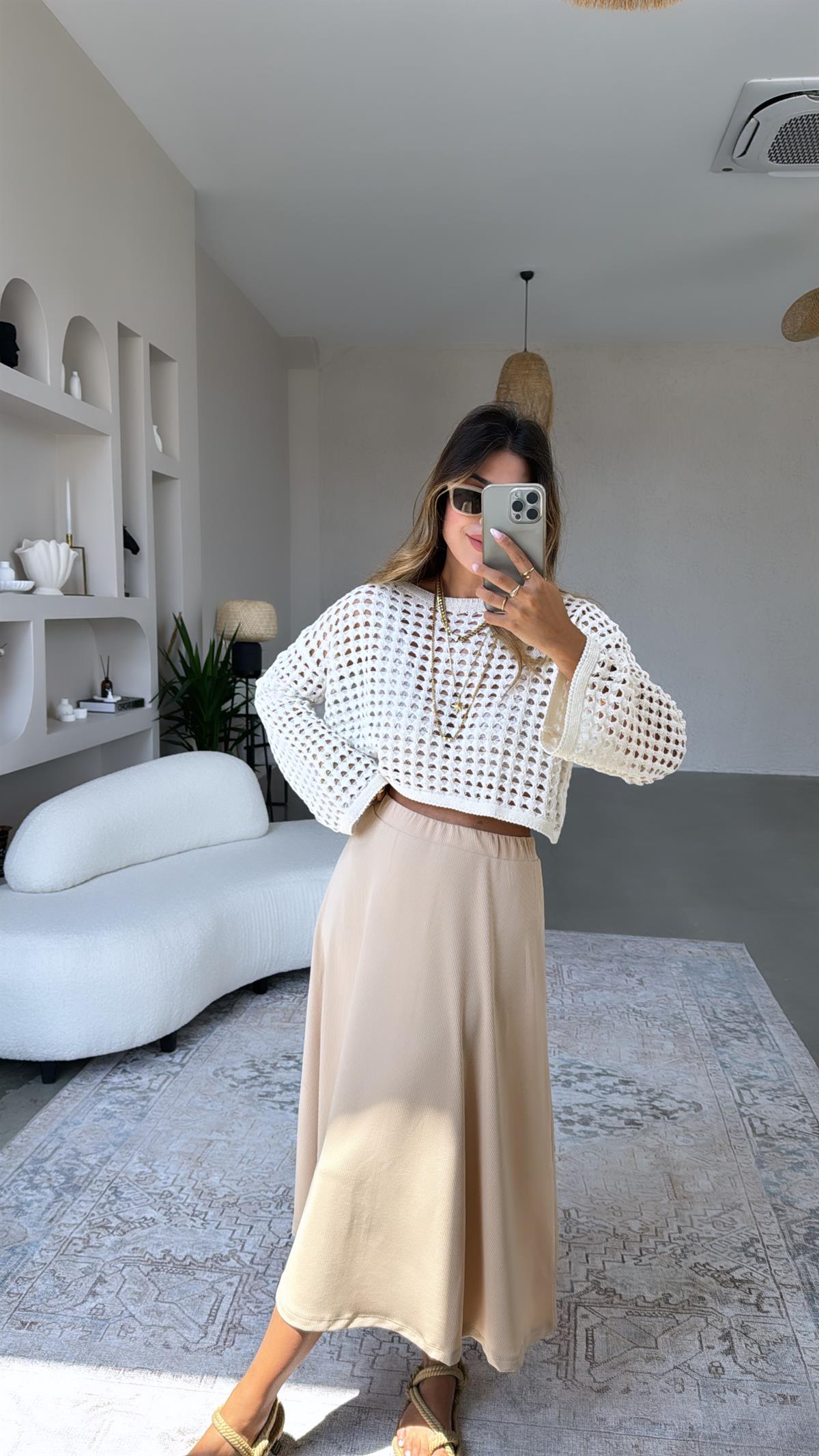 Taş Rengi Ajur Triko