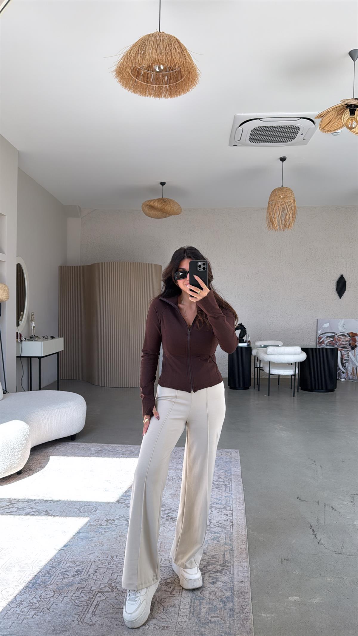 Taş Rengi Çımalı Gizli Lastik Pantolon