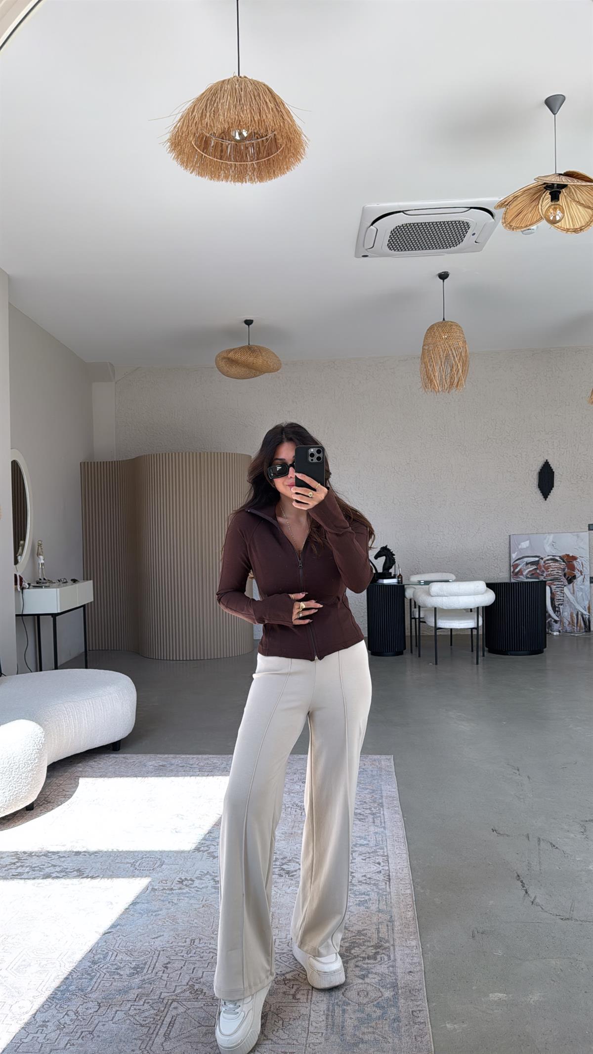 Taş Rengi Çımalı Gizli Lastik Pantolon