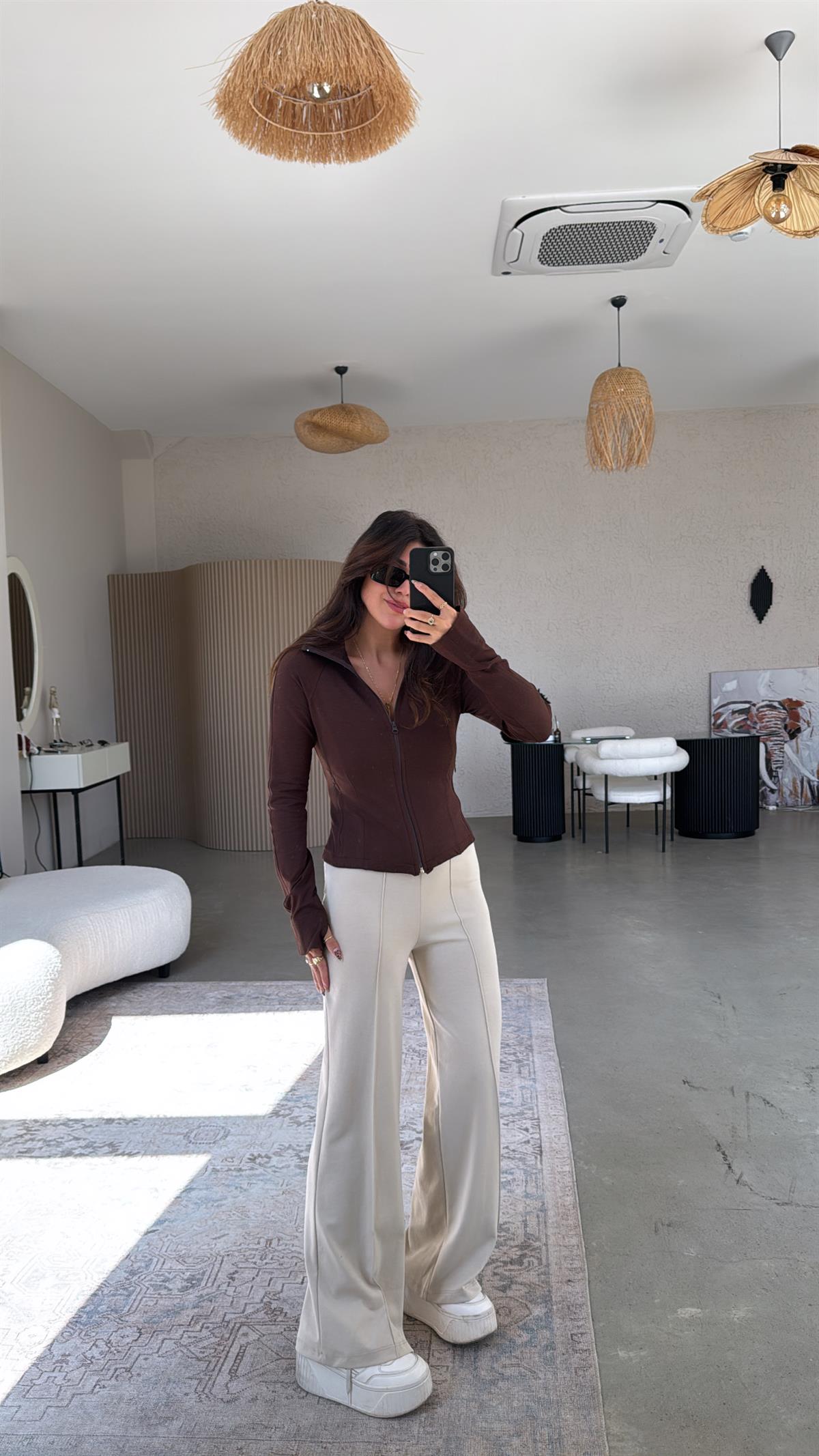 Taş Rengi Çımalı Gizli Lastik Pantolon