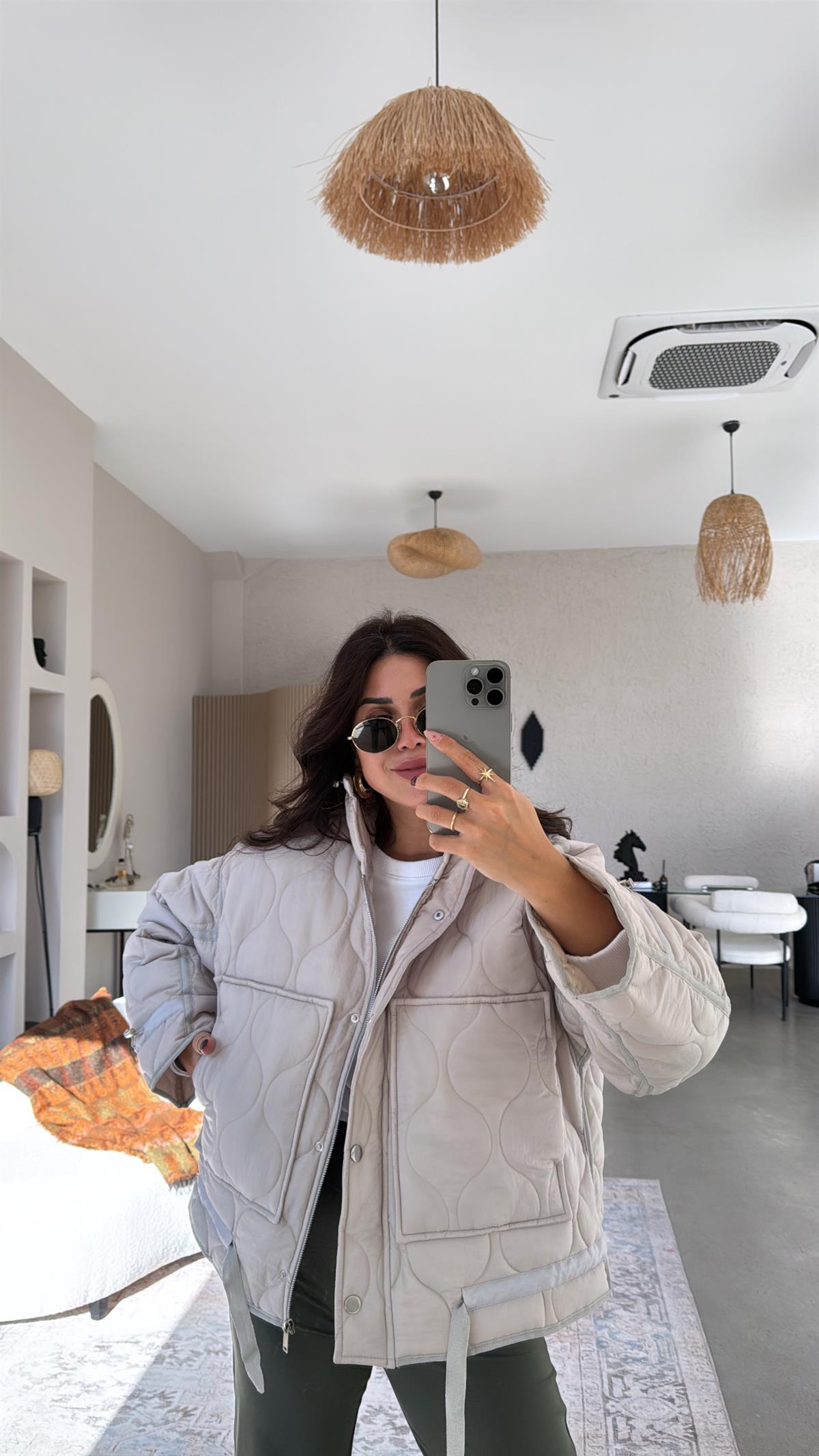 Taş Rengi Kapitone Mont