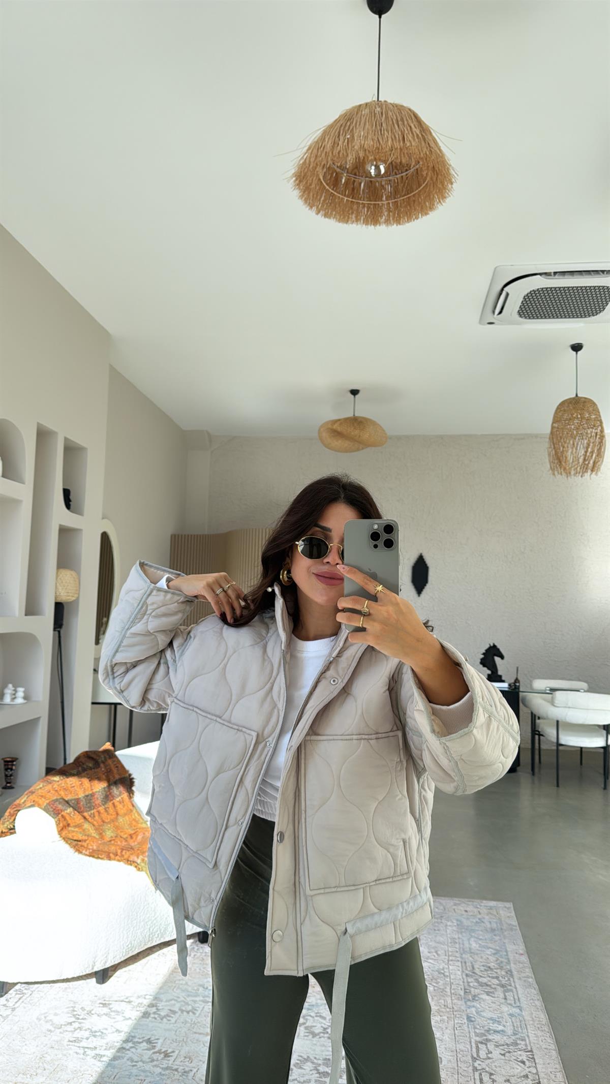 Taş Rengi Kapitone Mont