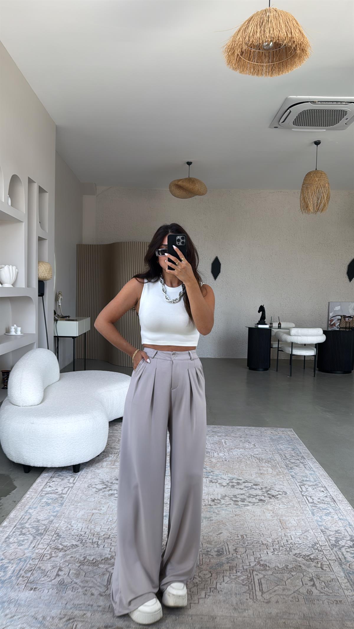 Taş Rengi Modal Relax Pantolon