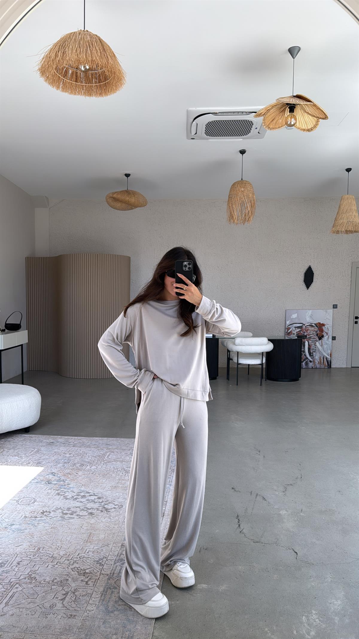 Taş Rengi Pike Modal Basic Alt Üst Takım