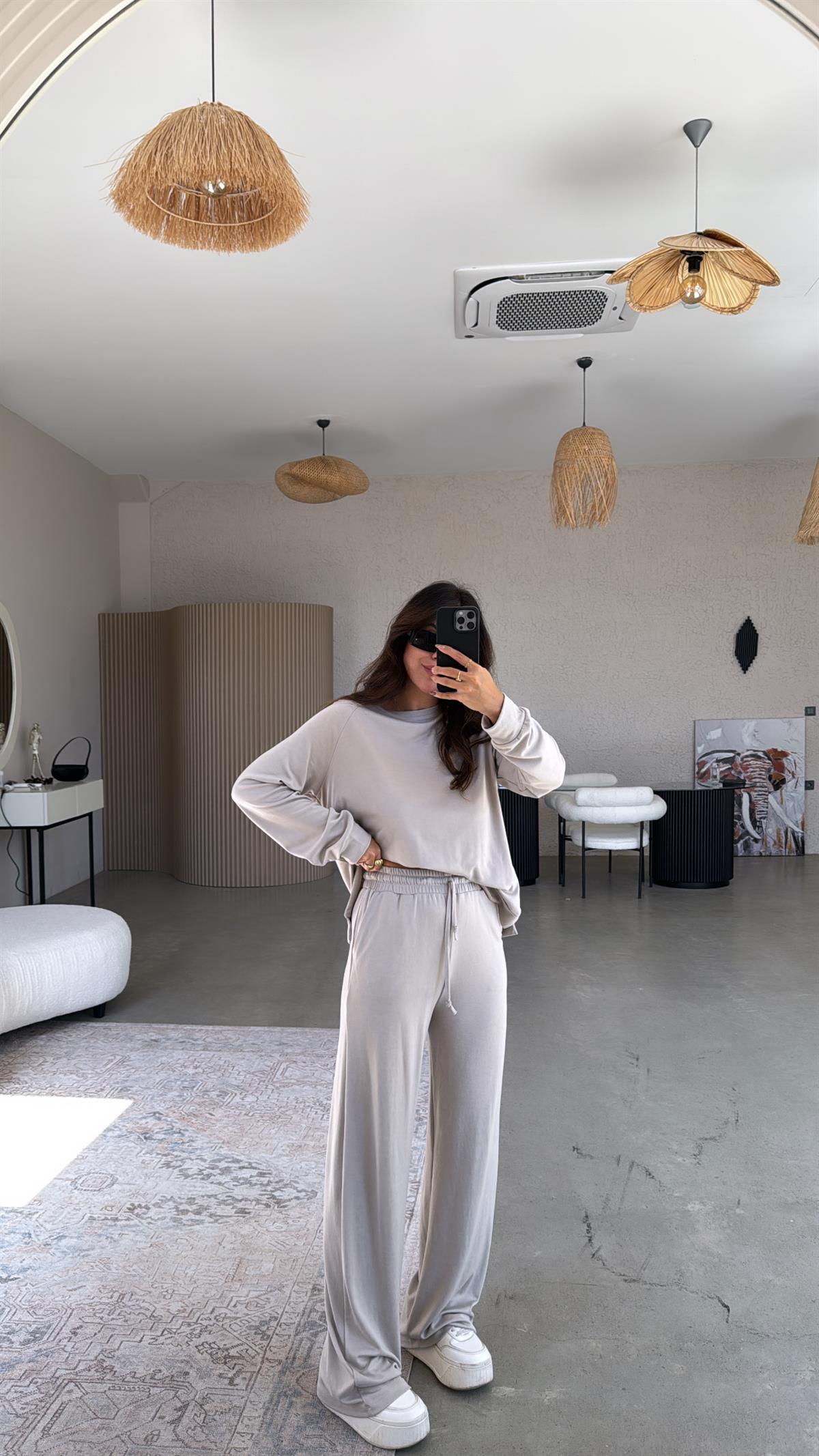 Taş Rengi Pike Modal Basic Alt Üst Takım